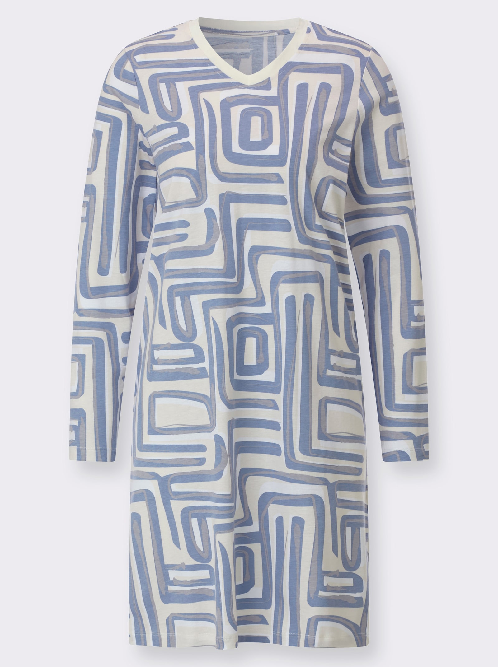 wäschepur Nachthemd mit Mesh-Detail - champagner-rauchblau-bedruckt