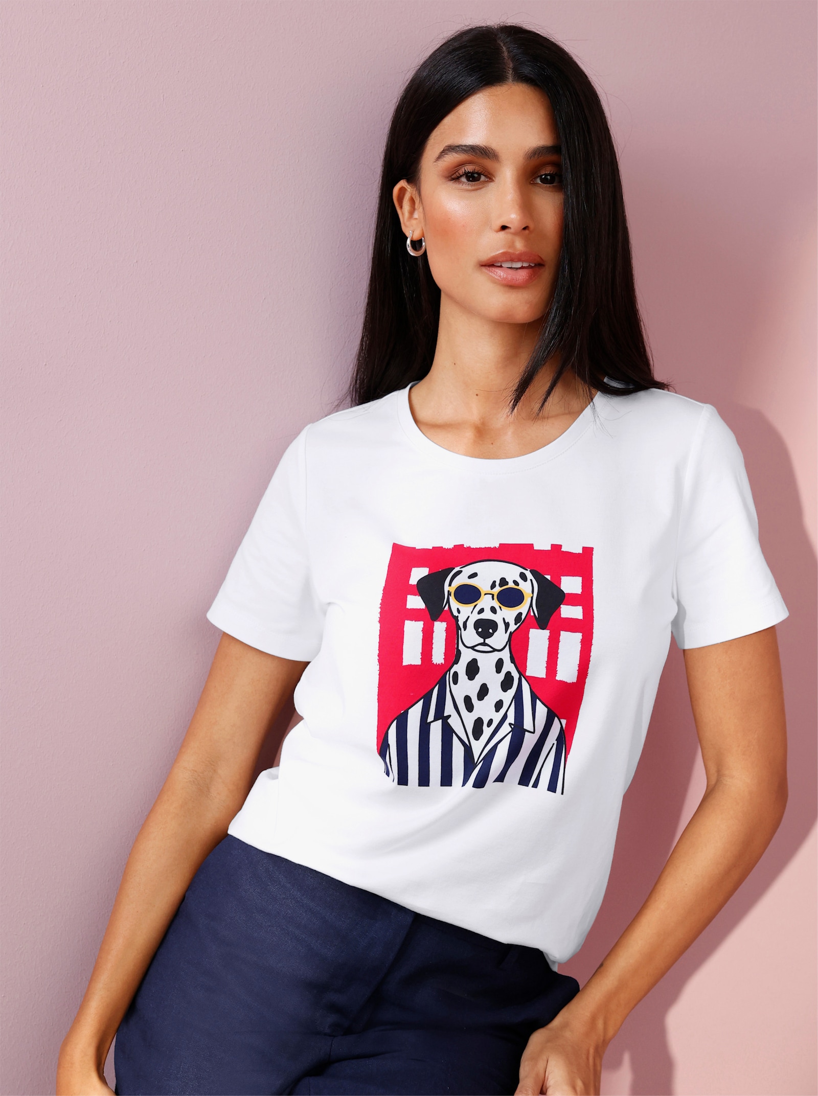heine Kurzarmshirt mit Print - weiß
