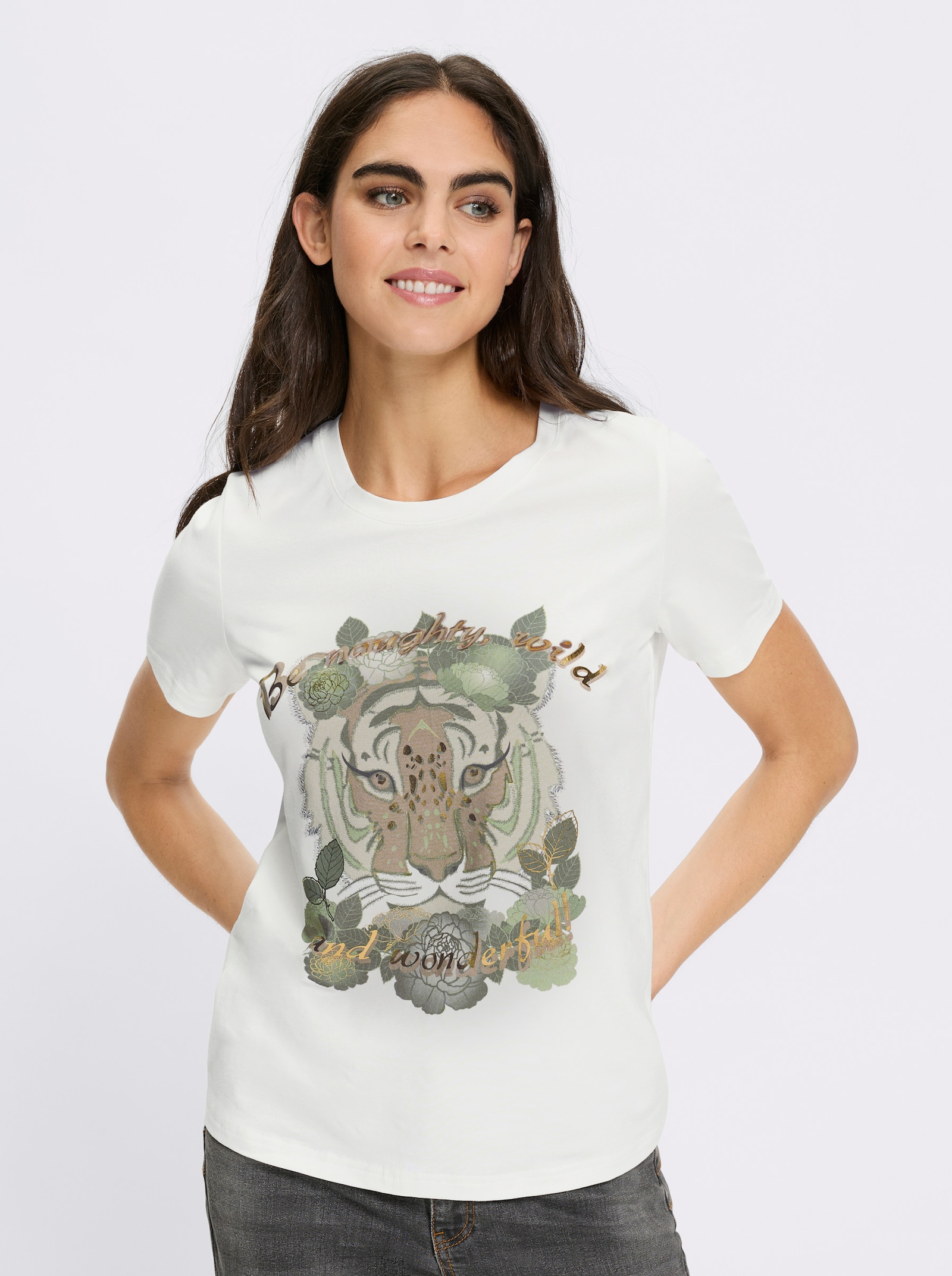 heine T-Shirt mit Tigerprint - ecru