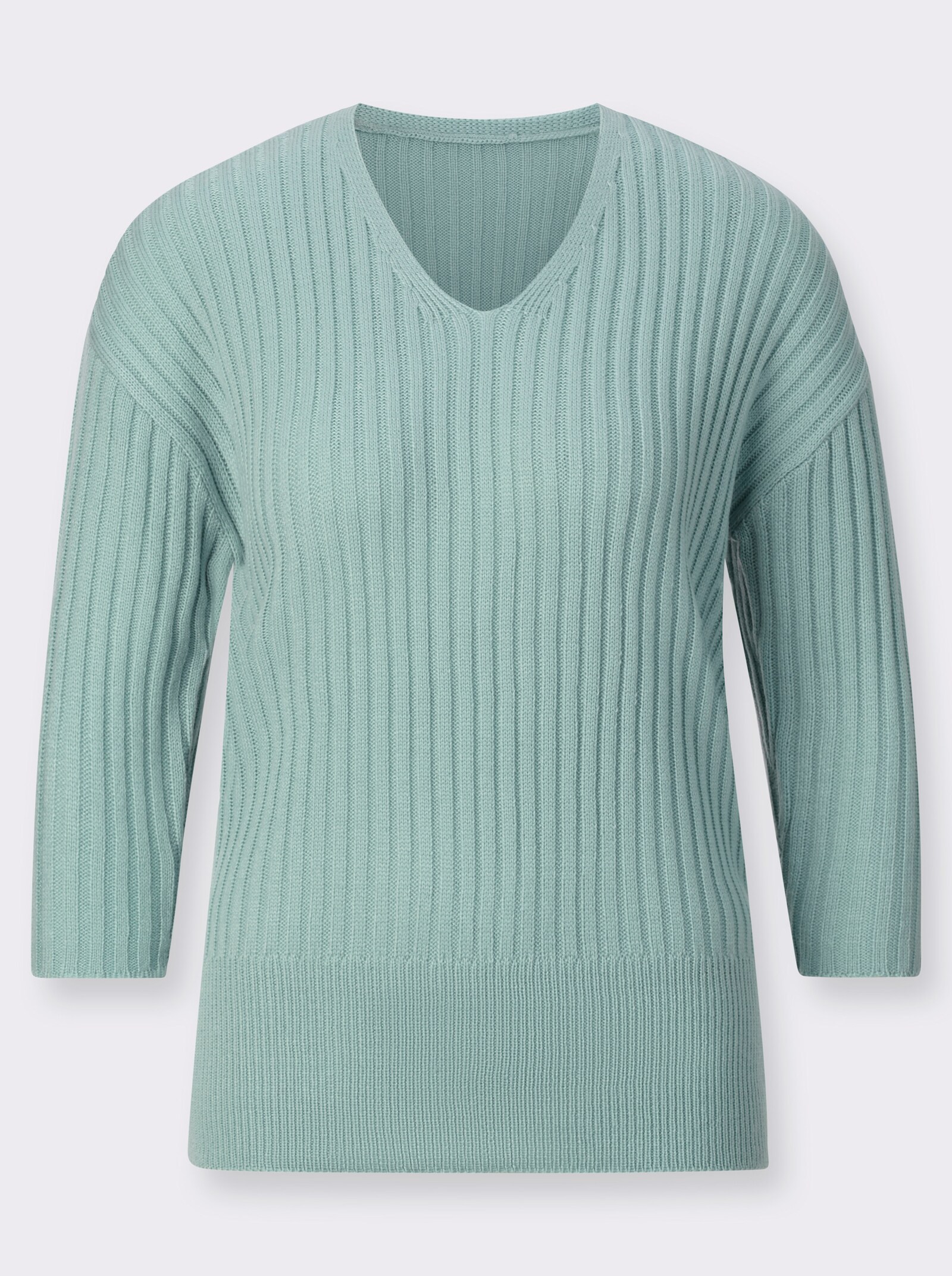 V-Ausschnitt-Pullover in Ripp-Optik - kalkmint