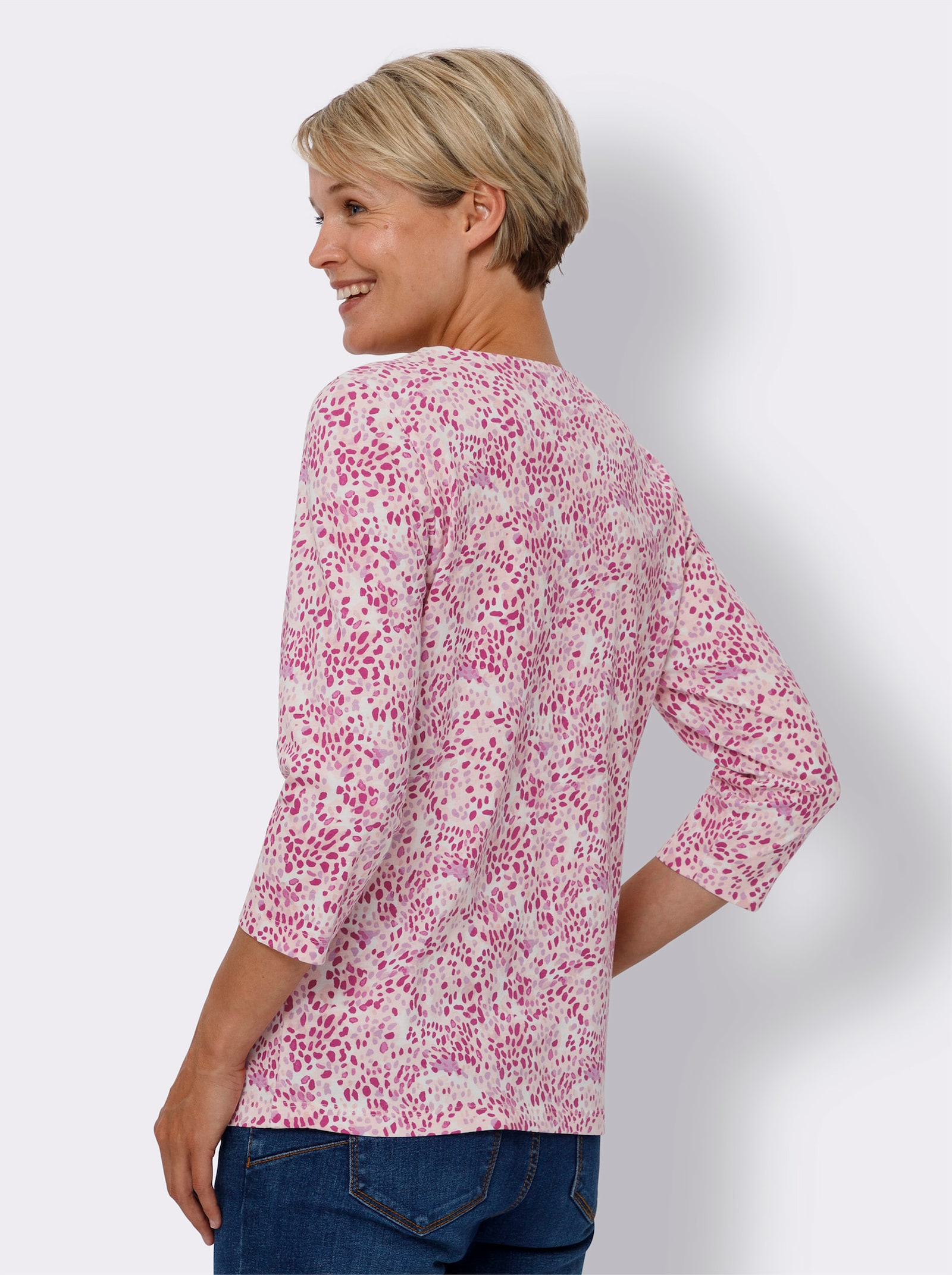 Tričko s 3/4 rukávem z čisté bavlny - ecru-orchideová-potisk