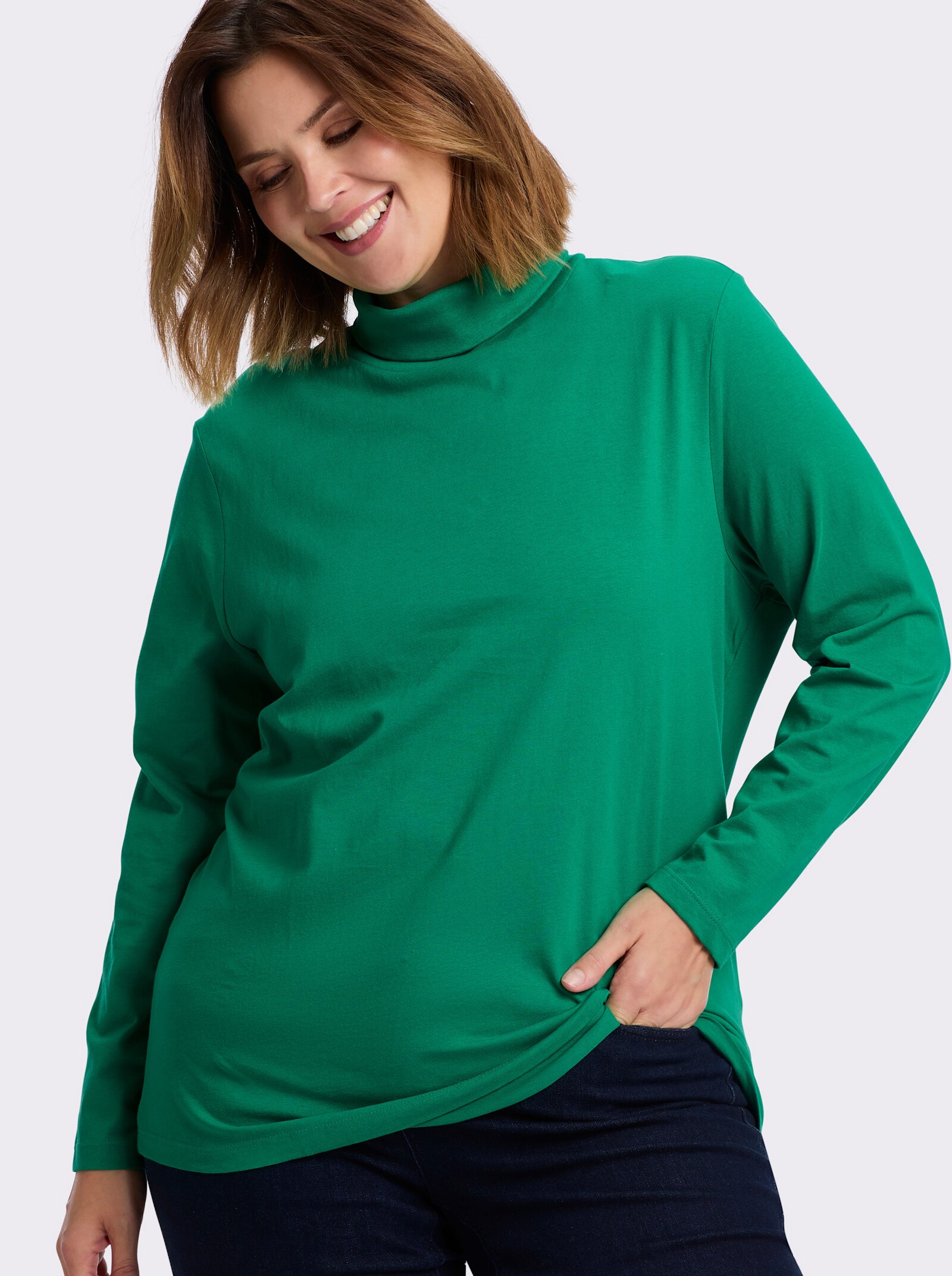 Rollkragenshirt mit langen Ärmeln - smaragdgrün