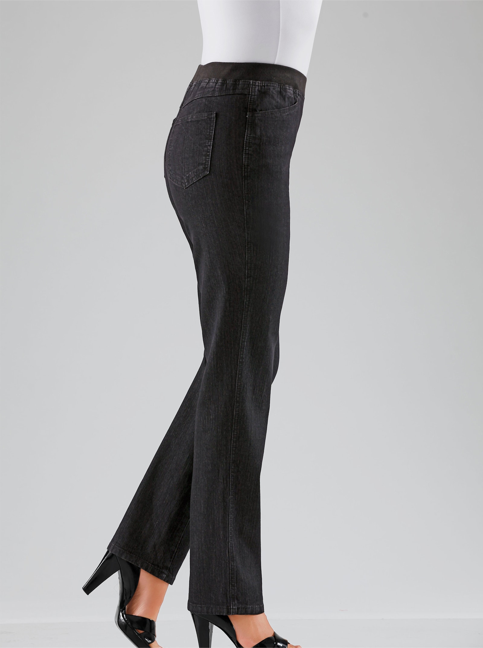 Stretch-Jeans mit Rundum-Dehnbund - black-denim