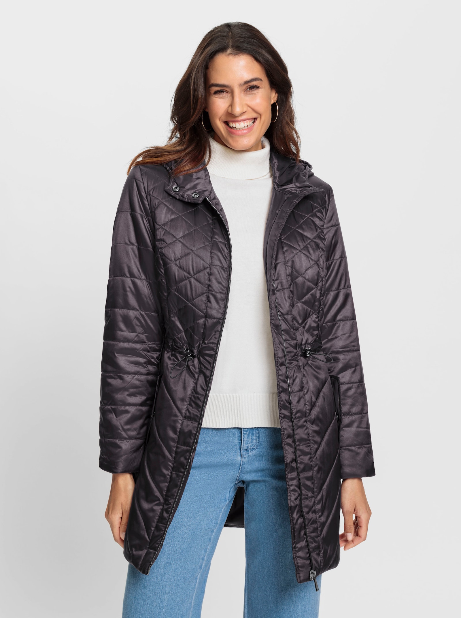 Kapuzenjacke mit Glanz-Oberfläche - anthrazit