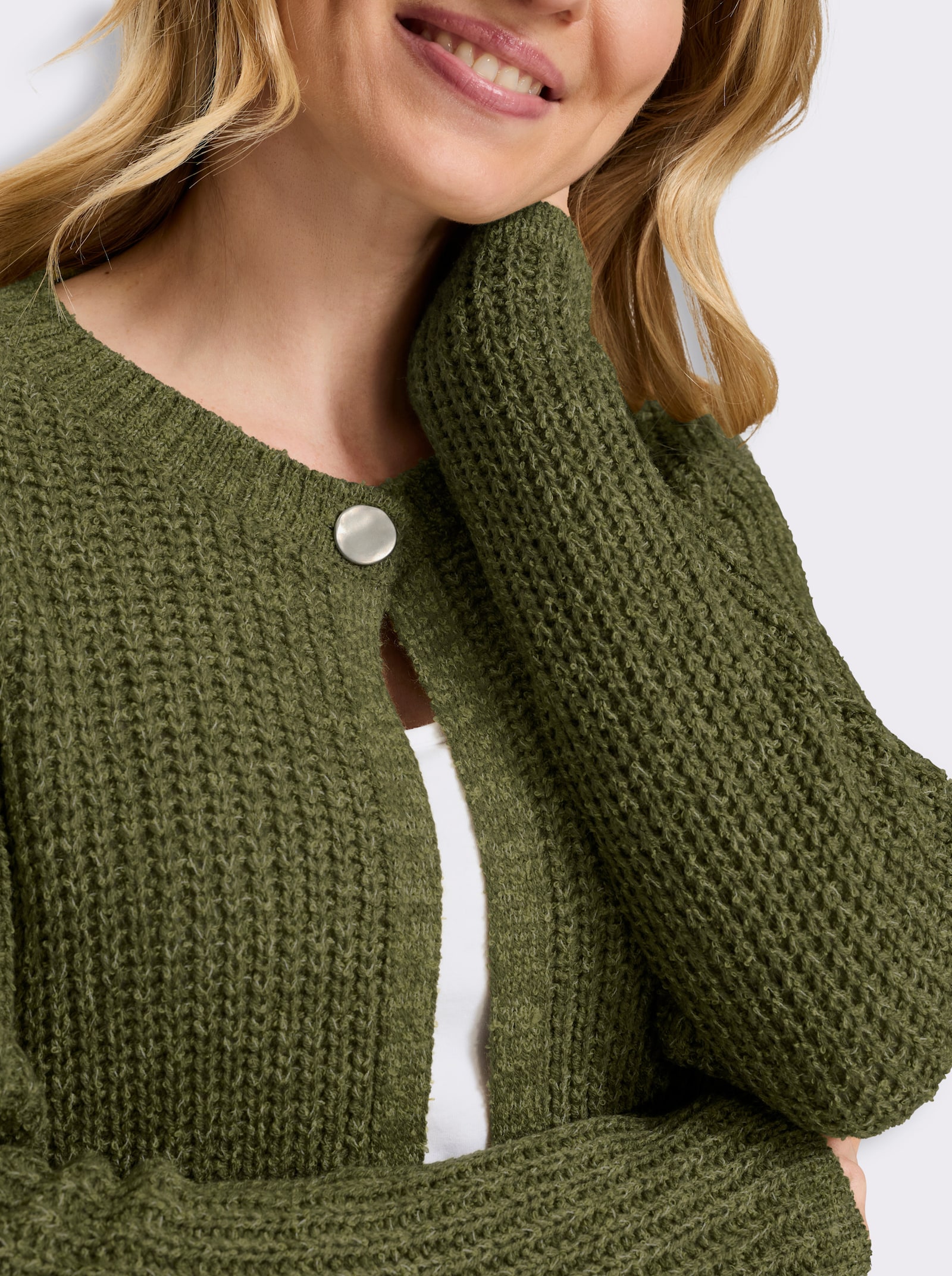 Strickjacke in Melange-Optik - oliv-schilf-meliert