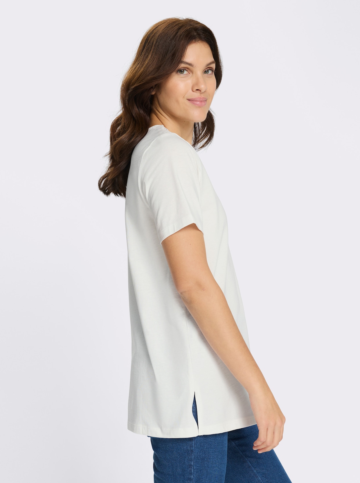 Longshirt mit Spitzeneinsatz - ecru