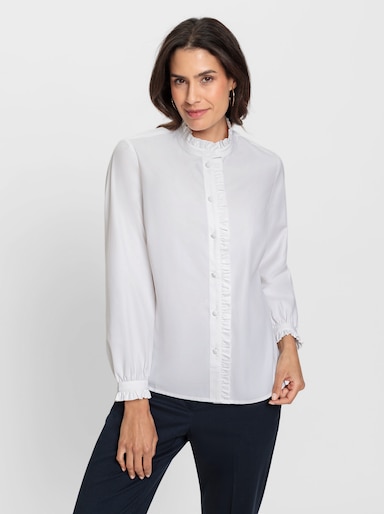 Rüschenbluse mit Stehkragen - weiß