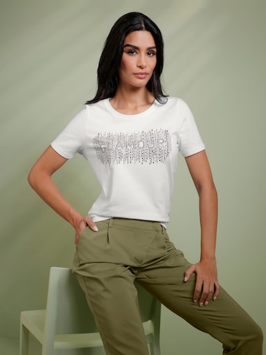 heine Kurzarmshirt mit Ziersteinchen - weiß
