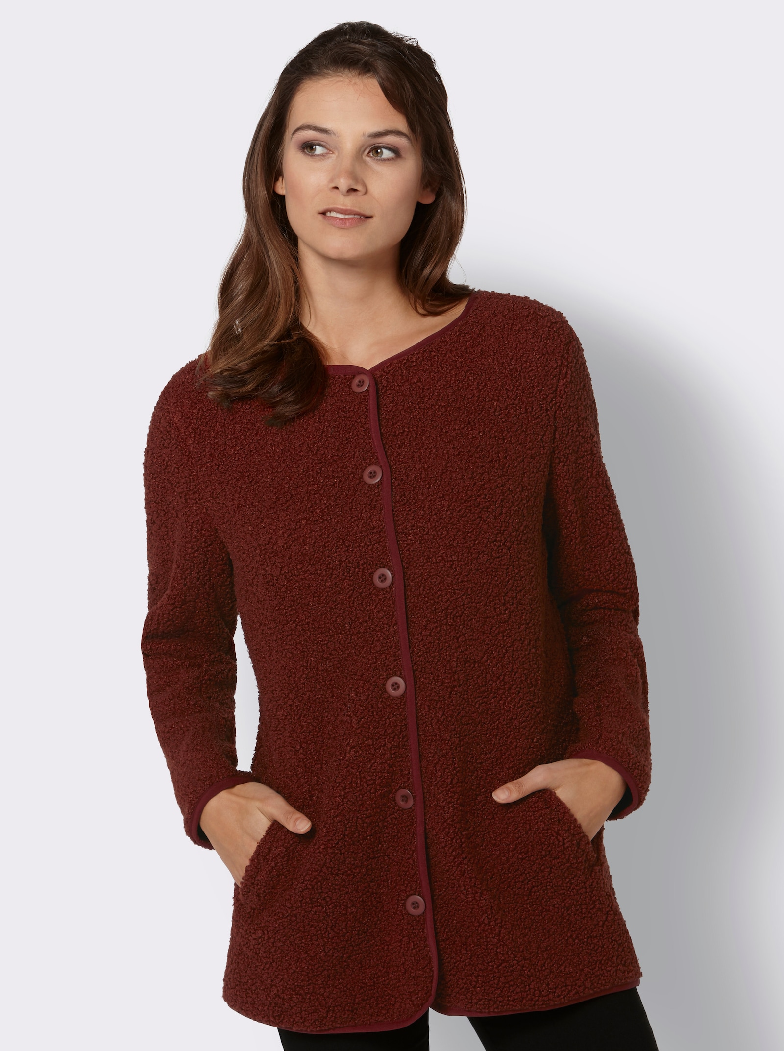 Fleecejacke in Teddy-Qualität - rotbraun