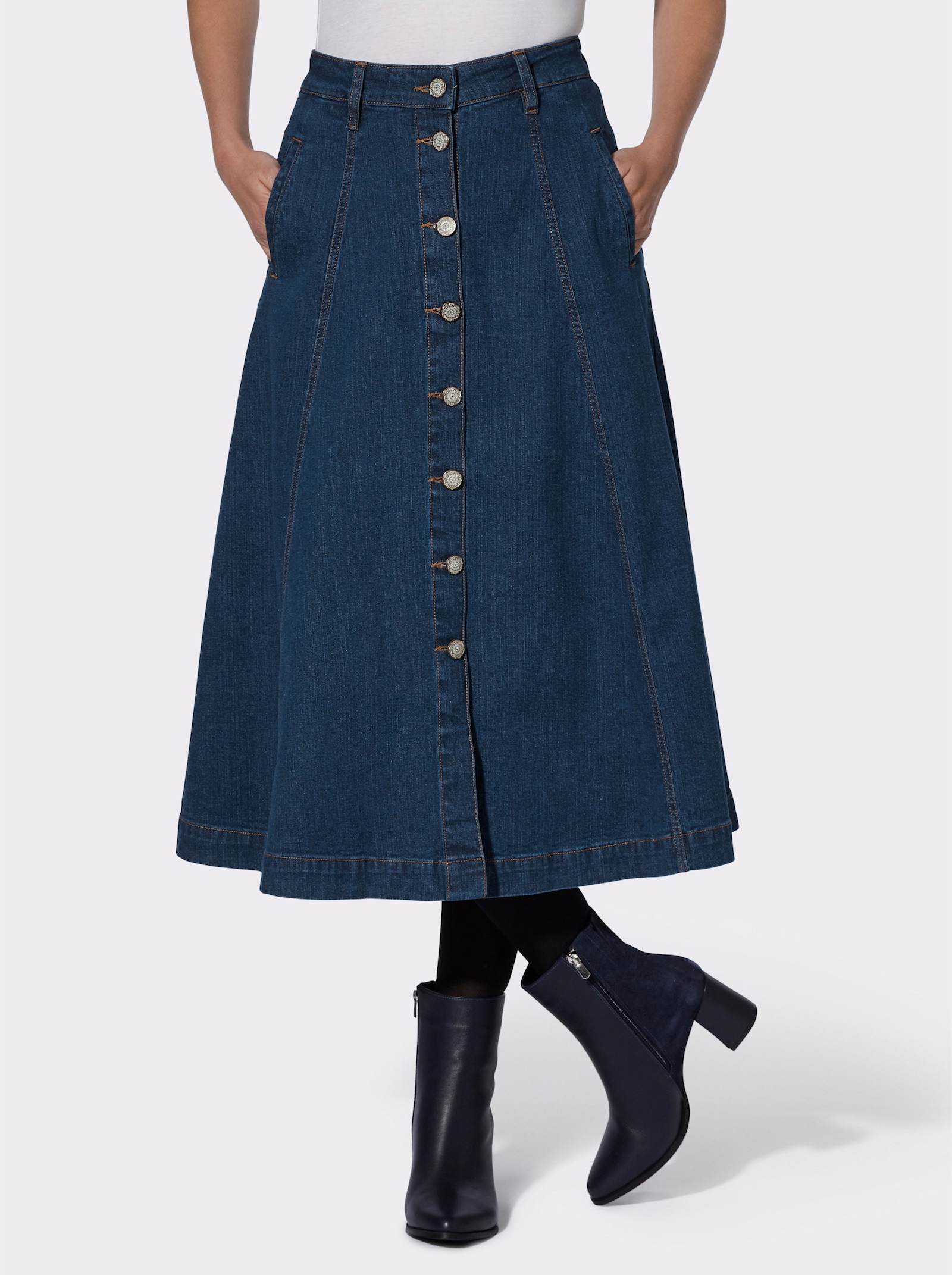 Jeansrock in ausgestellter Bahnenform - blue-stone-washed