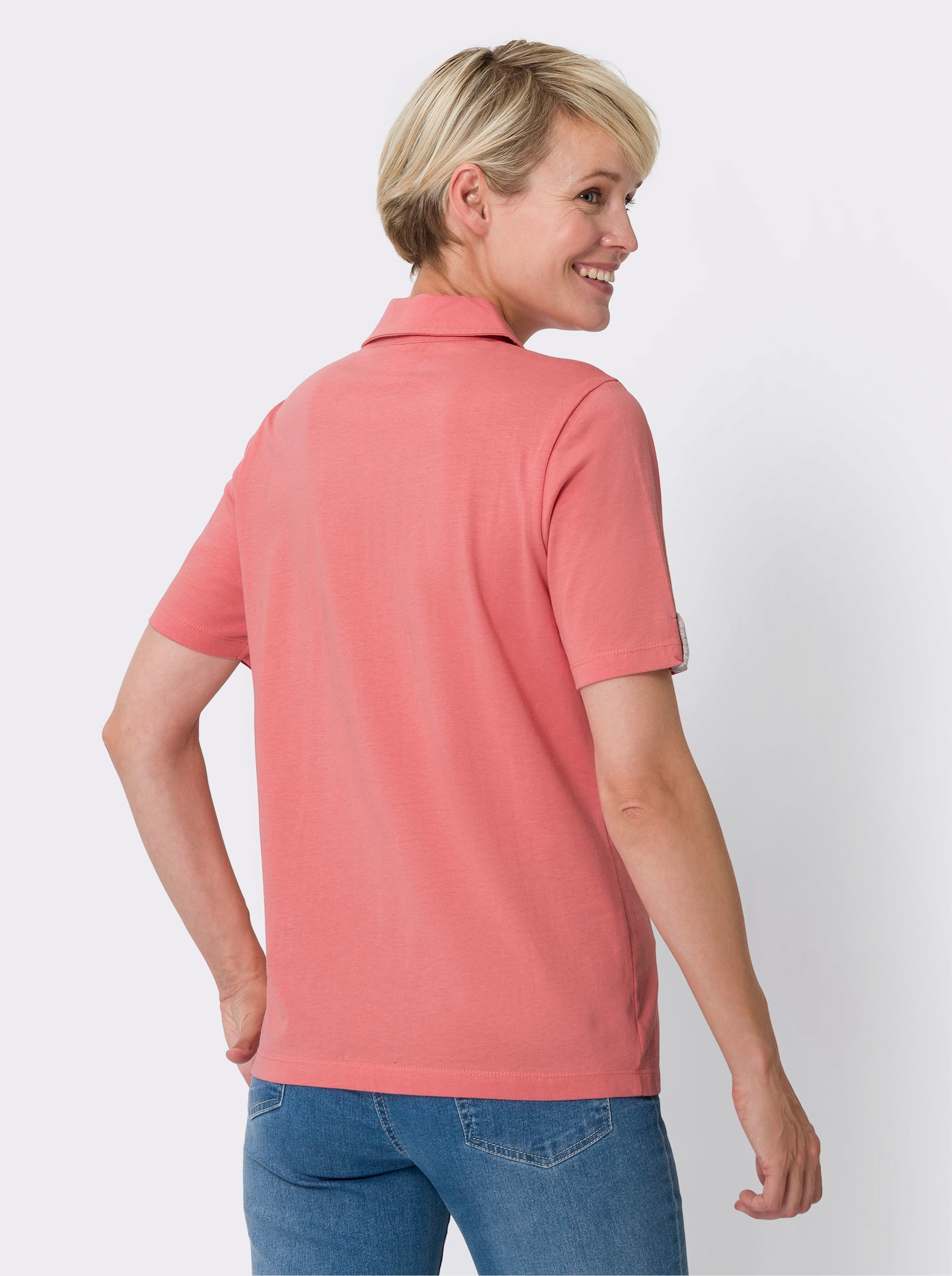 Poloshirt mit Kontrasten - flamingo
