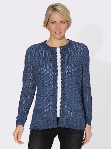 Ajourstrickjacke in Melange-Optik - dunkelblau-meliert