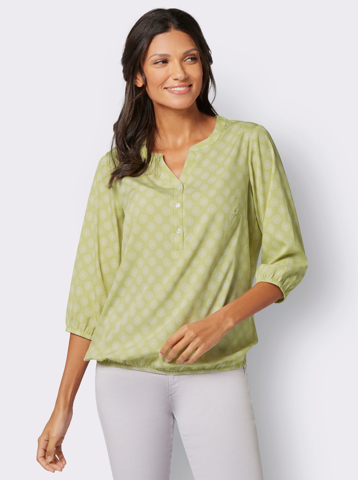 Comfortabele blouse - lindegroen/ecru bedrukt