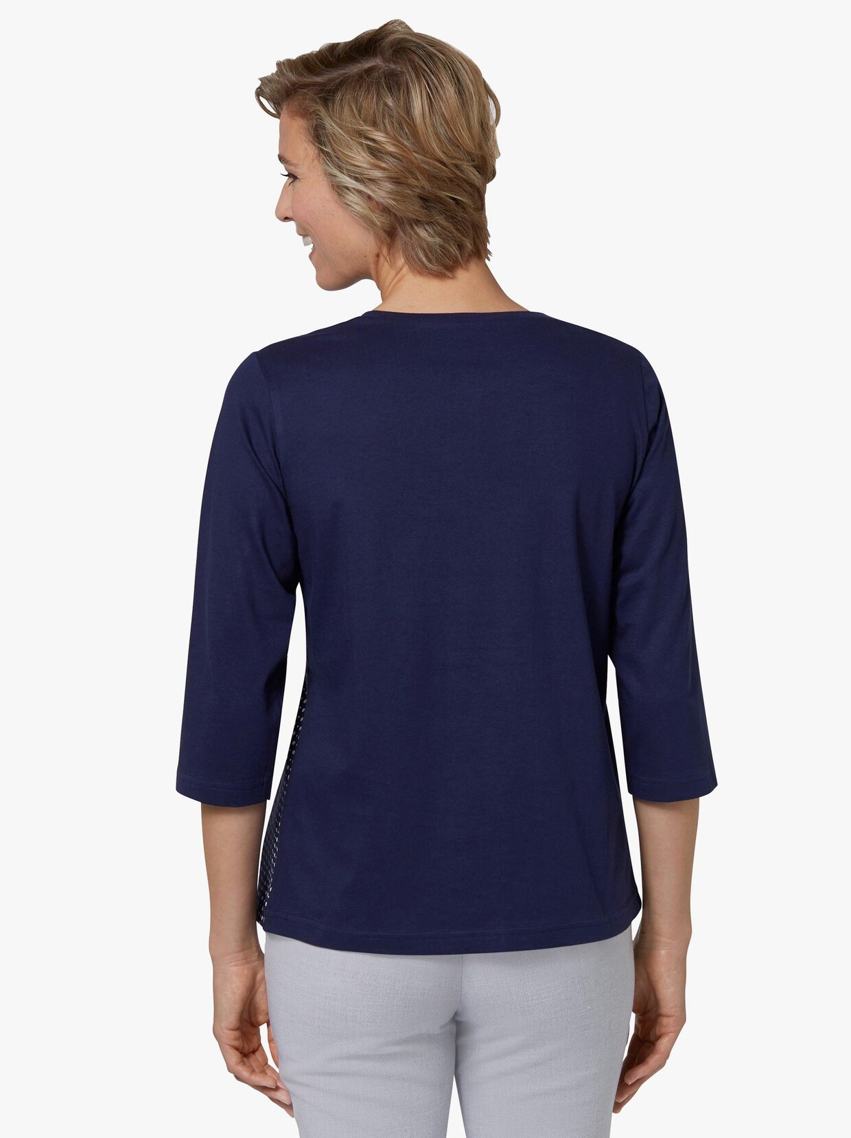 Shirt met 3/4-mouw - nachtblauw/zand bedrukt