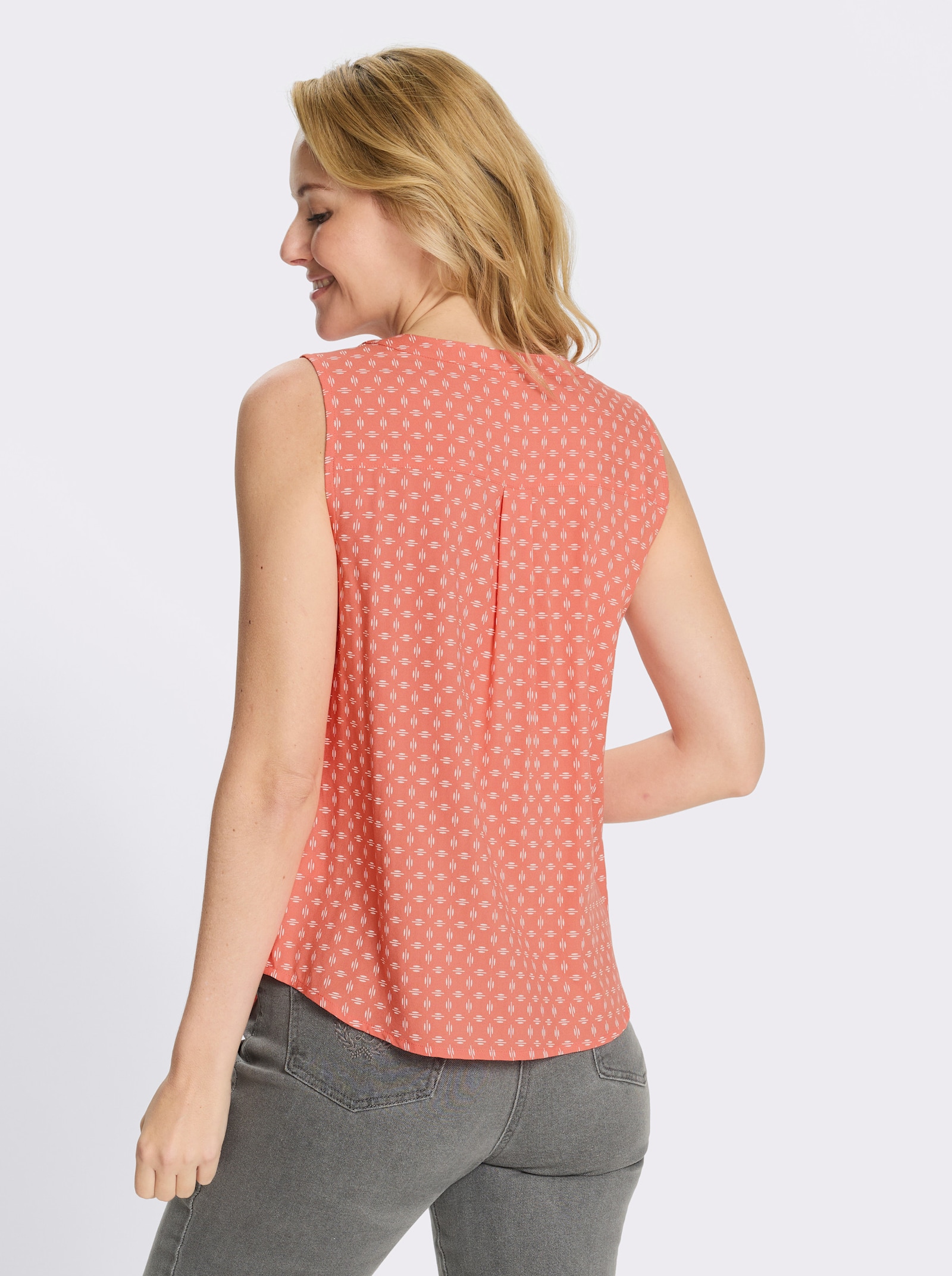 Halenkový top z měkce splývavé viskózy - korálová-bílá-potisk