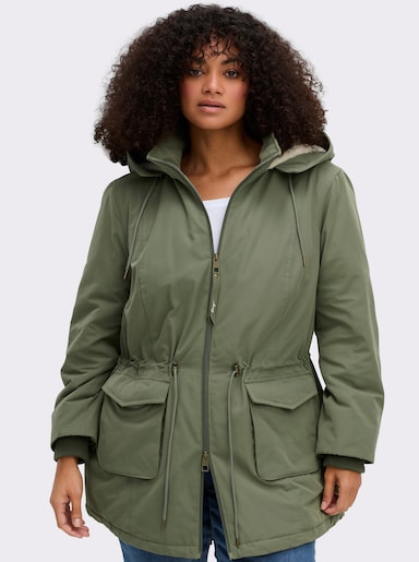 sheego Parka mit Teddyfleece-Kapuze - khaki