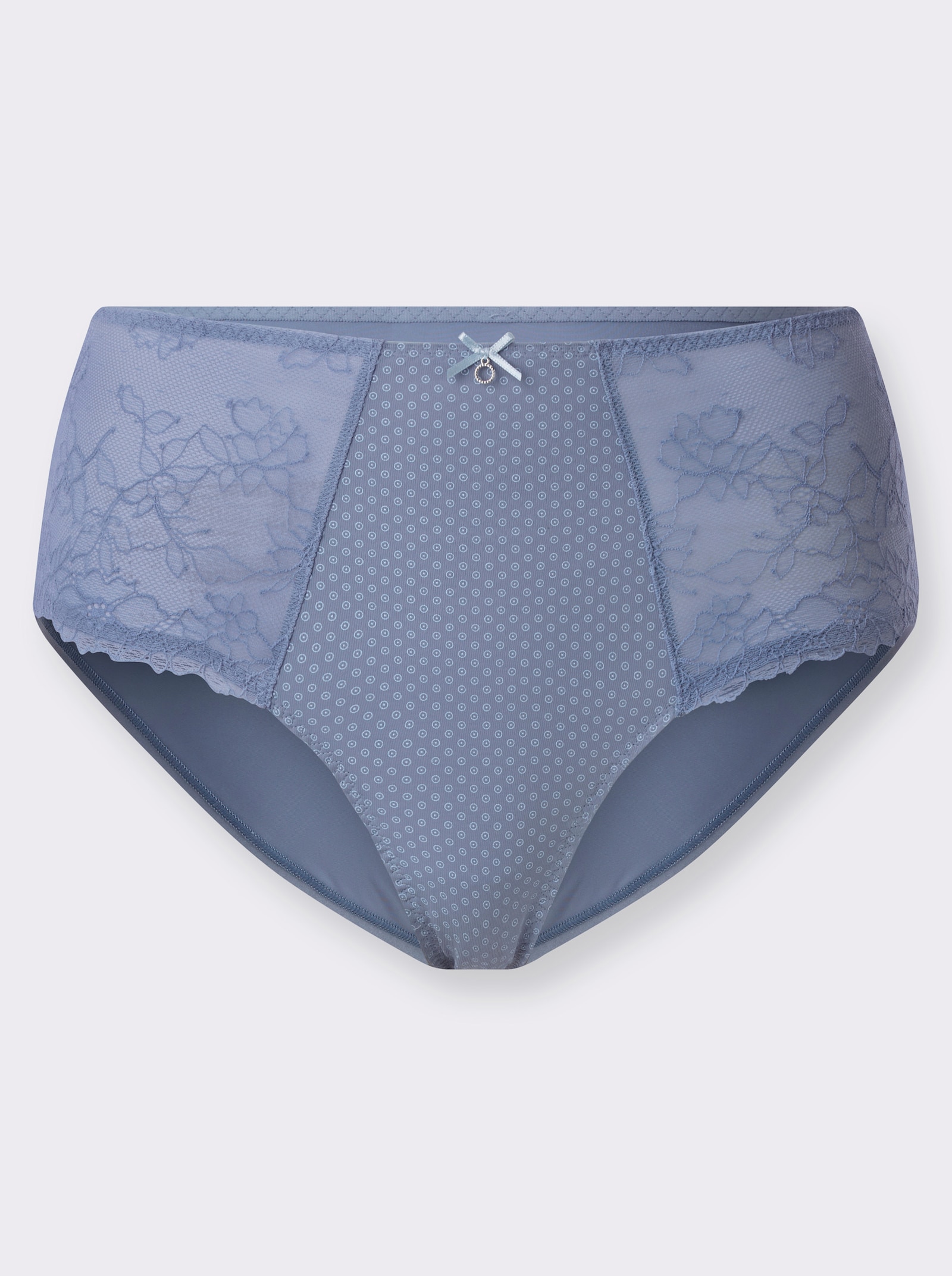 Hüftslip mit unterlegter, bedruckter Netzware - taubenblau