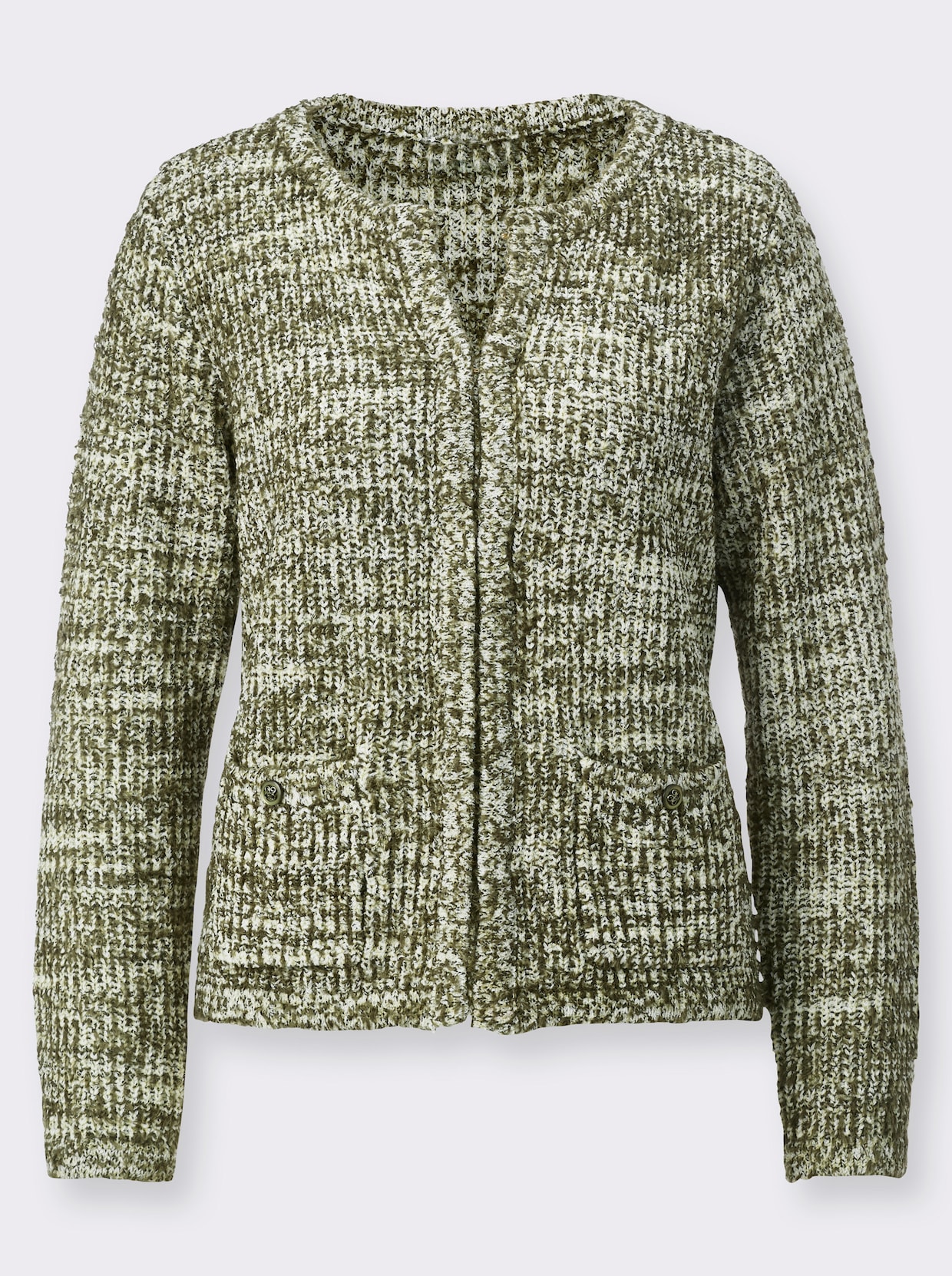 Strickjacke - ecru-khaki-gemustert