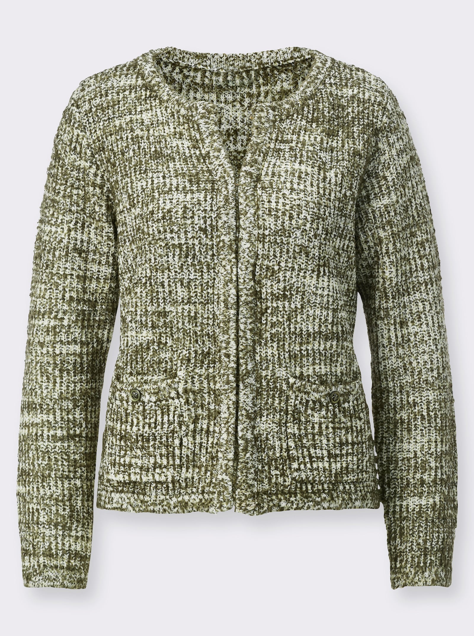 Strickjacke mit Hakenverschluss - ecru-khaki-gemustert