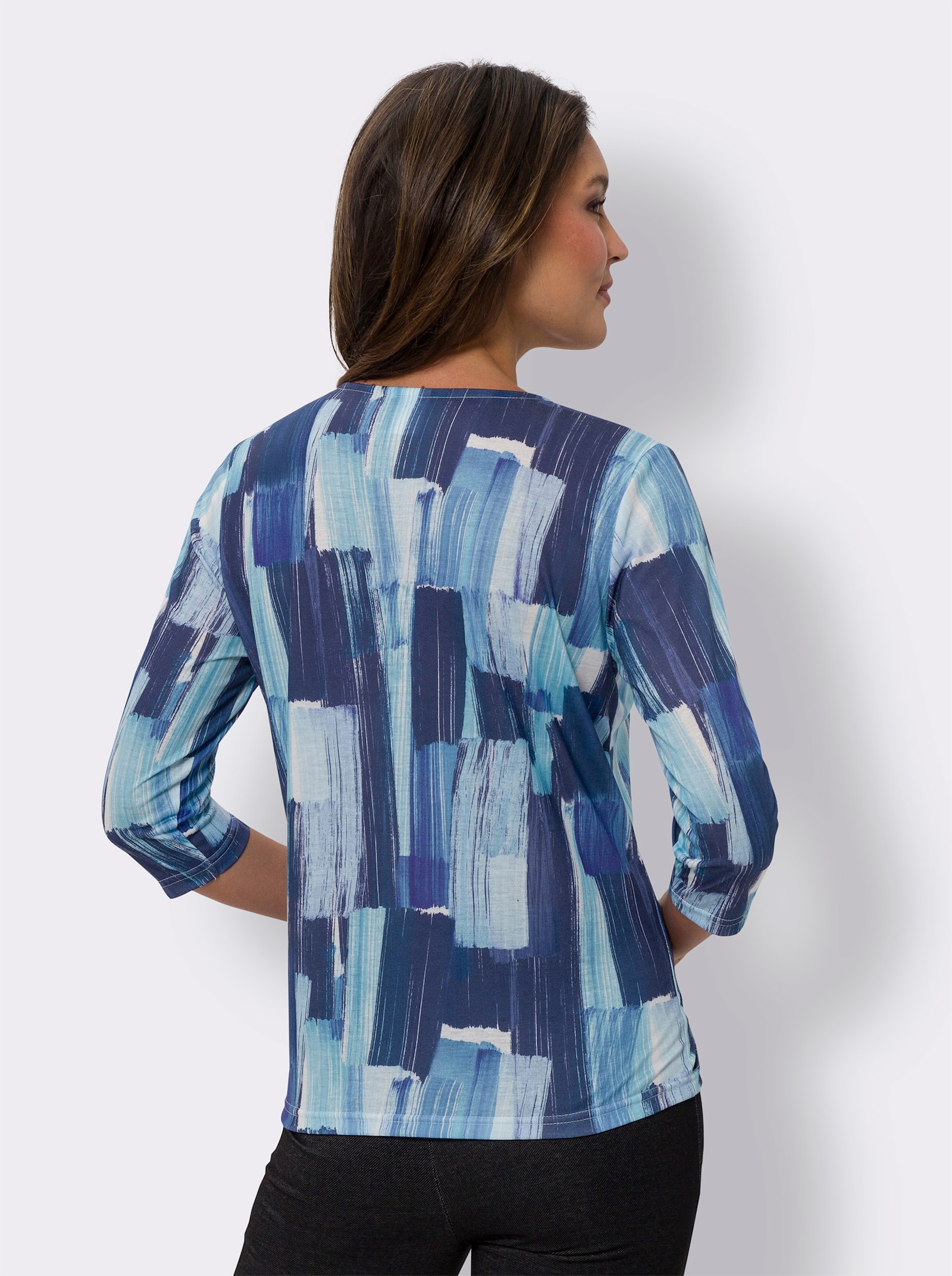 Shirt met 3/4-mouwen en print rondom - marine-aqua bedrukt