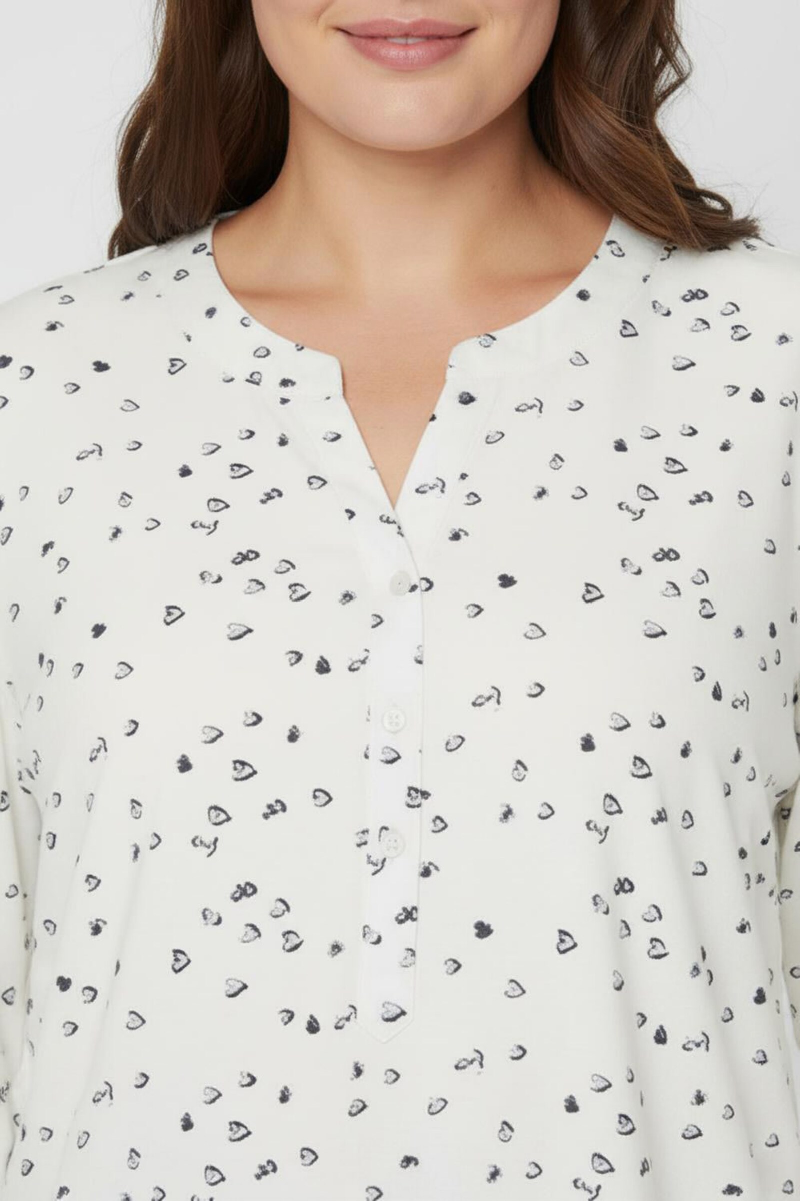 Schlupfbluse mit 3/4-Ärmeln - ecru-marine-bedruckt