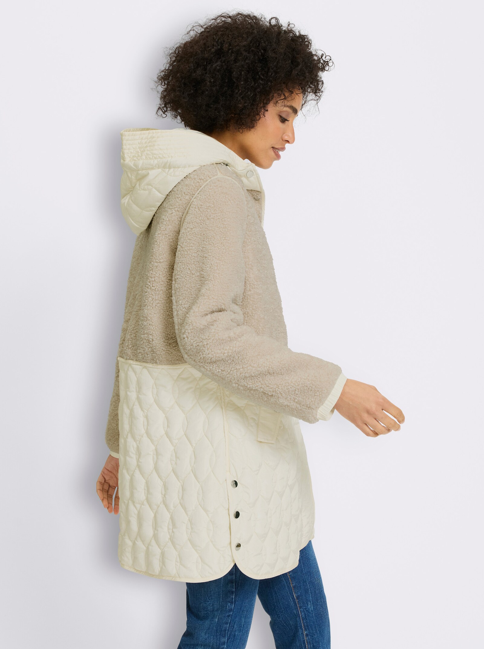 heine Longjacke Materialmix aus Teddy und Stepp - champagner