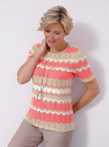 Pullover met ronde hals - flamingo-zand bedrukt