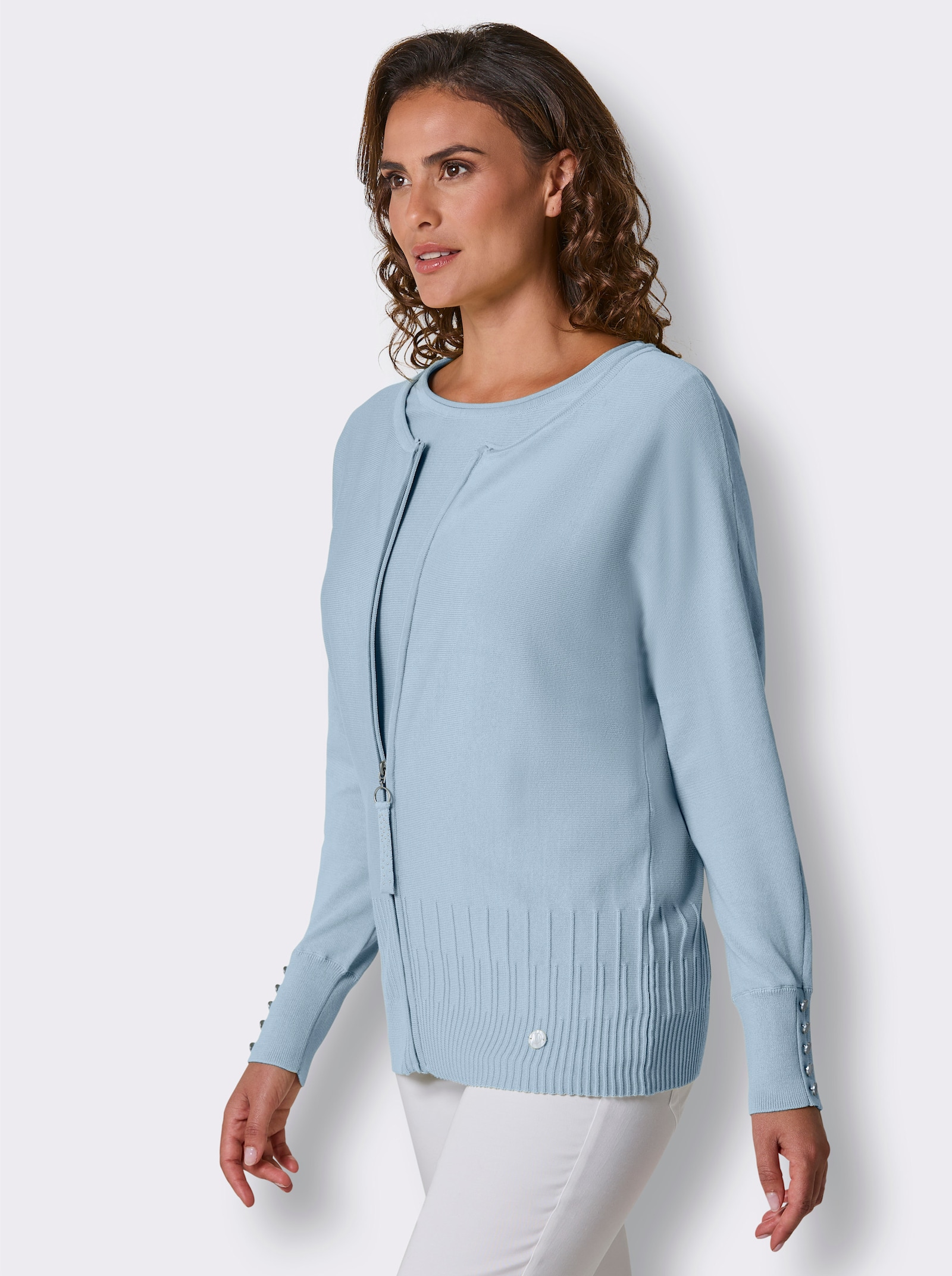 CREATION L PREMIUM Feinstrickjacke mit Fledermaus-Ärmeln - eisblau
