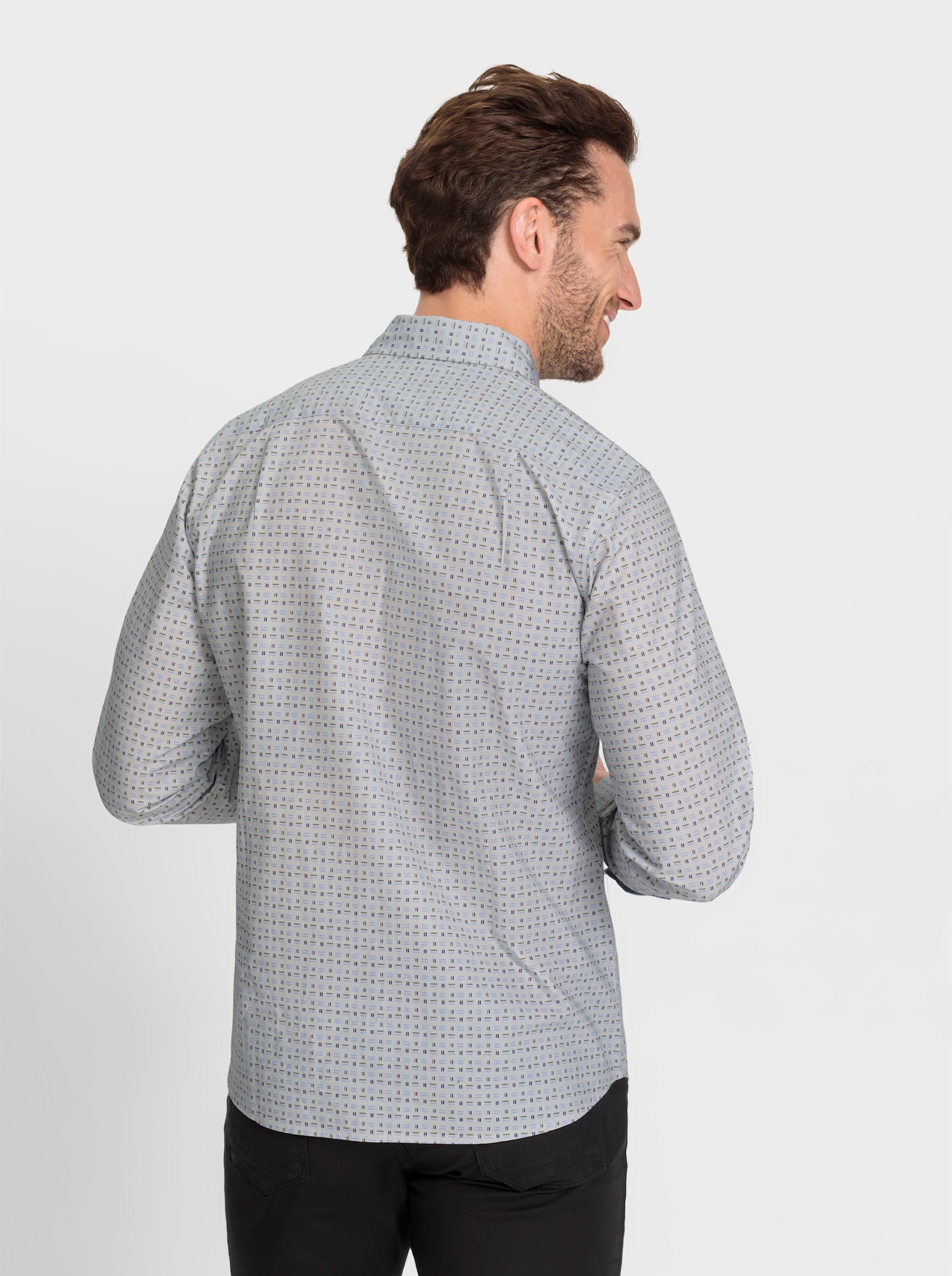 Marco Donati Langarmhemd mit kontrastfarbiger Brusttasche - hellgrau-gemustert