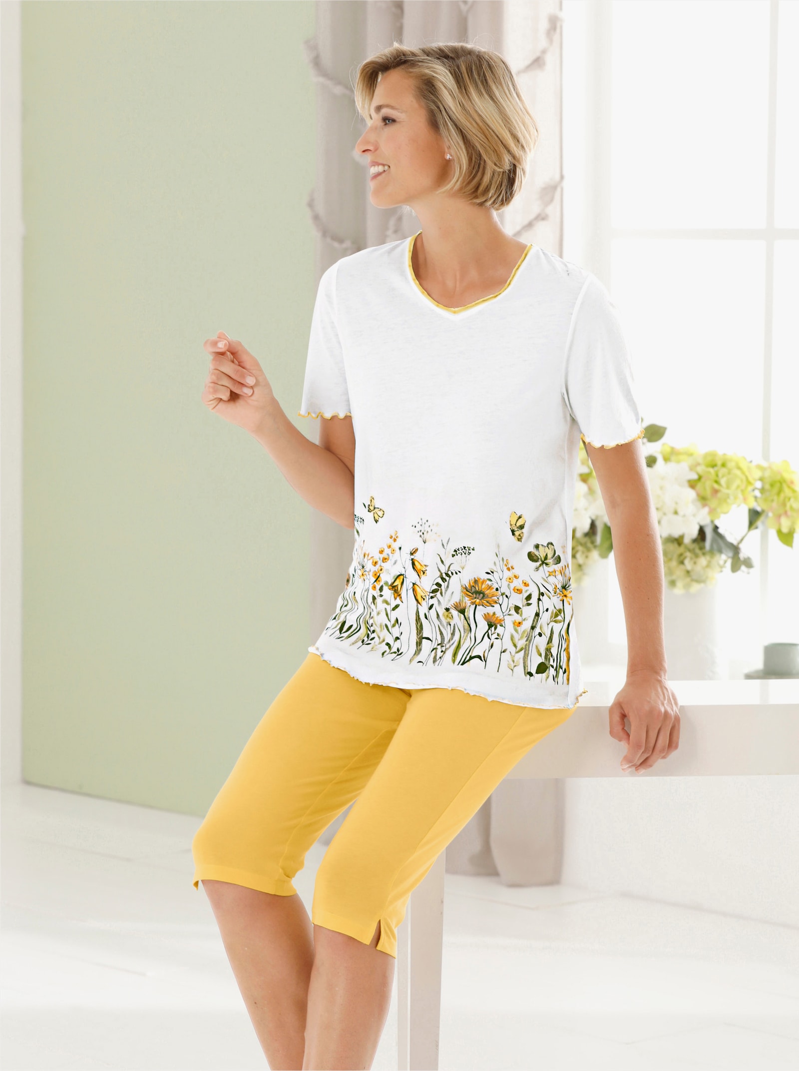 wäschepur Capri-Anzug - weiß-gelb