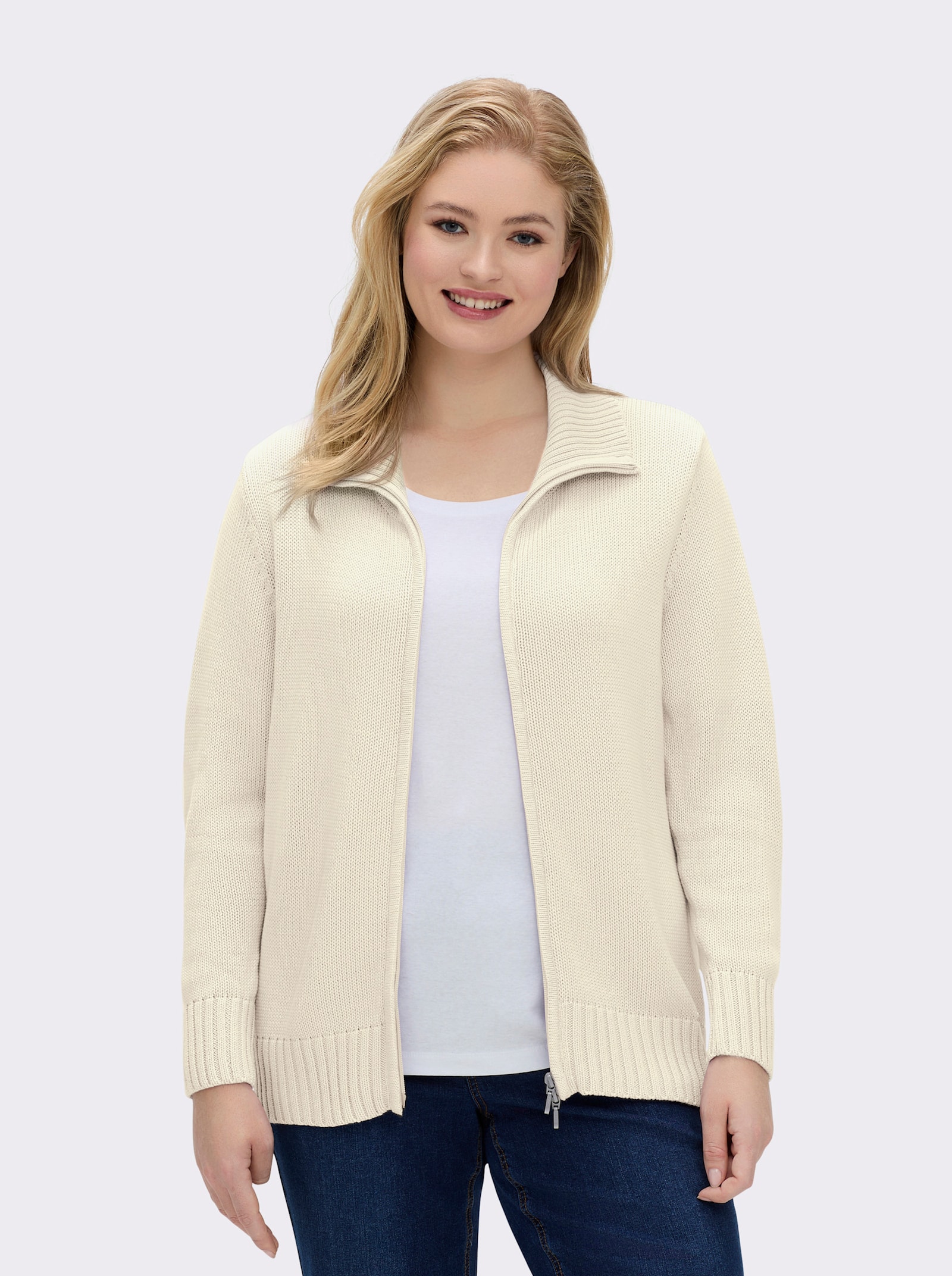 Strickjacke mit 2-Wege-Reißverschluss - wollweiß