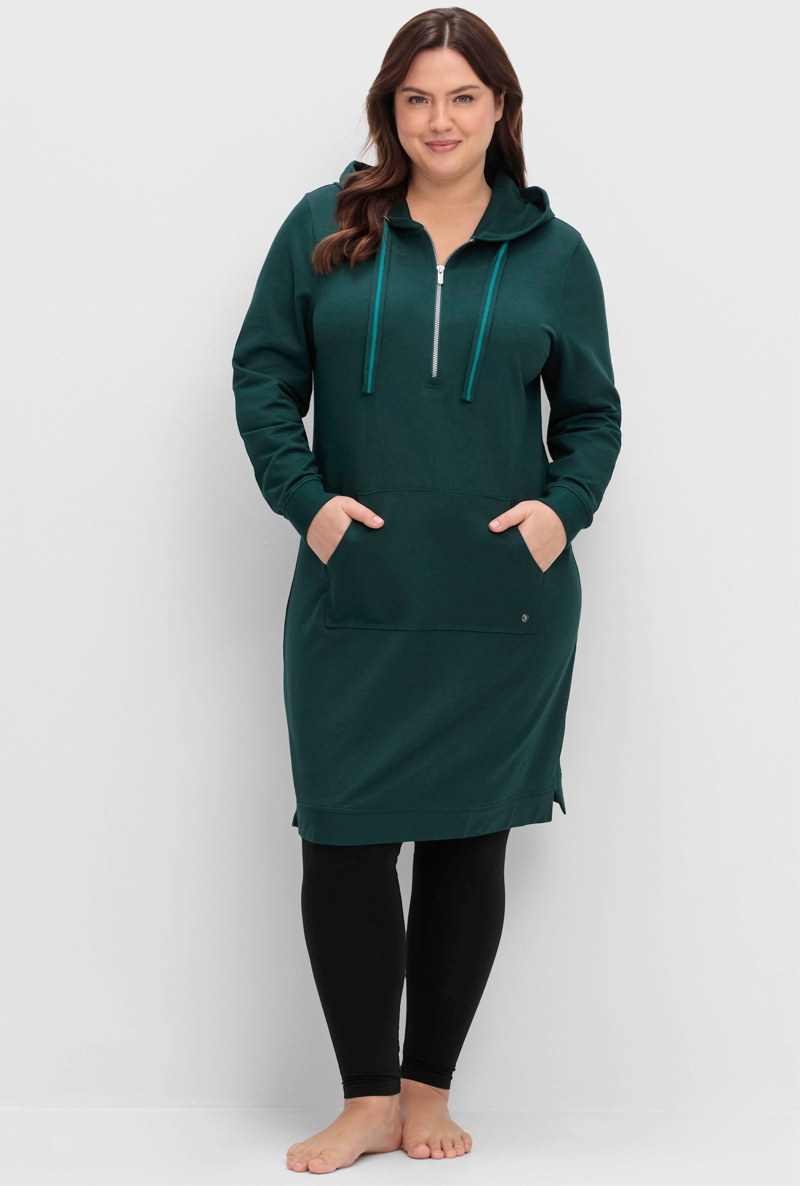 sheego Sweatkleid mit Kängurutasche, kniefrei - tiefgrün
