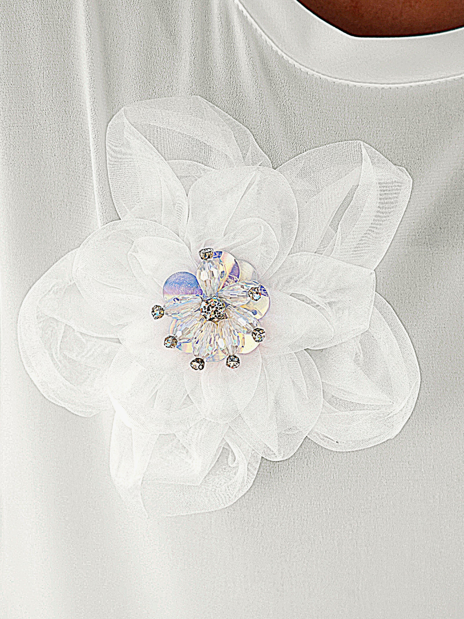 3/4-Arm-Shirt mit aufgesetzter Deko-Blüte - ecru