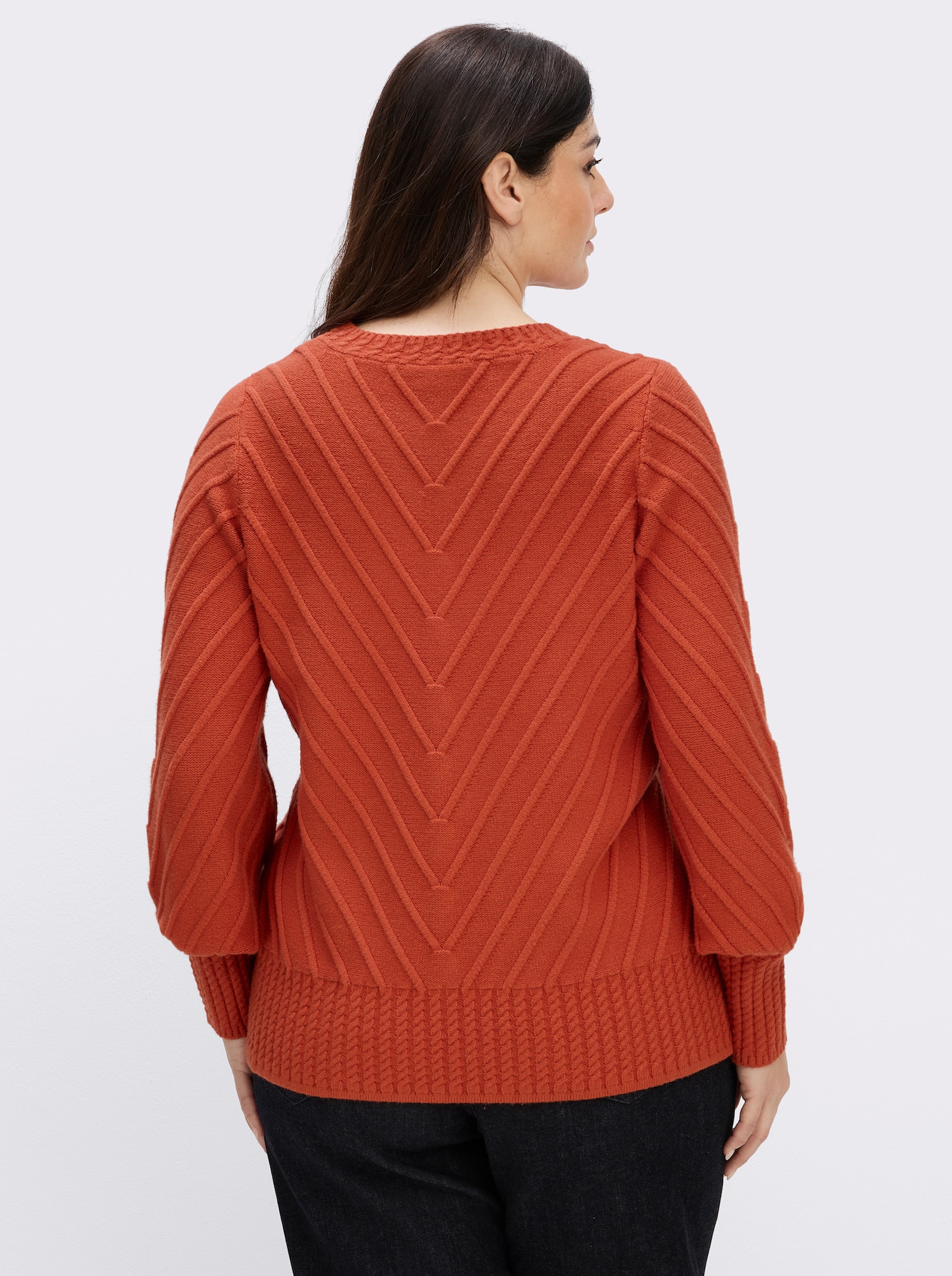 sheego by Joe Browns Langarm-Pullover mit V-Struktur - rostrot