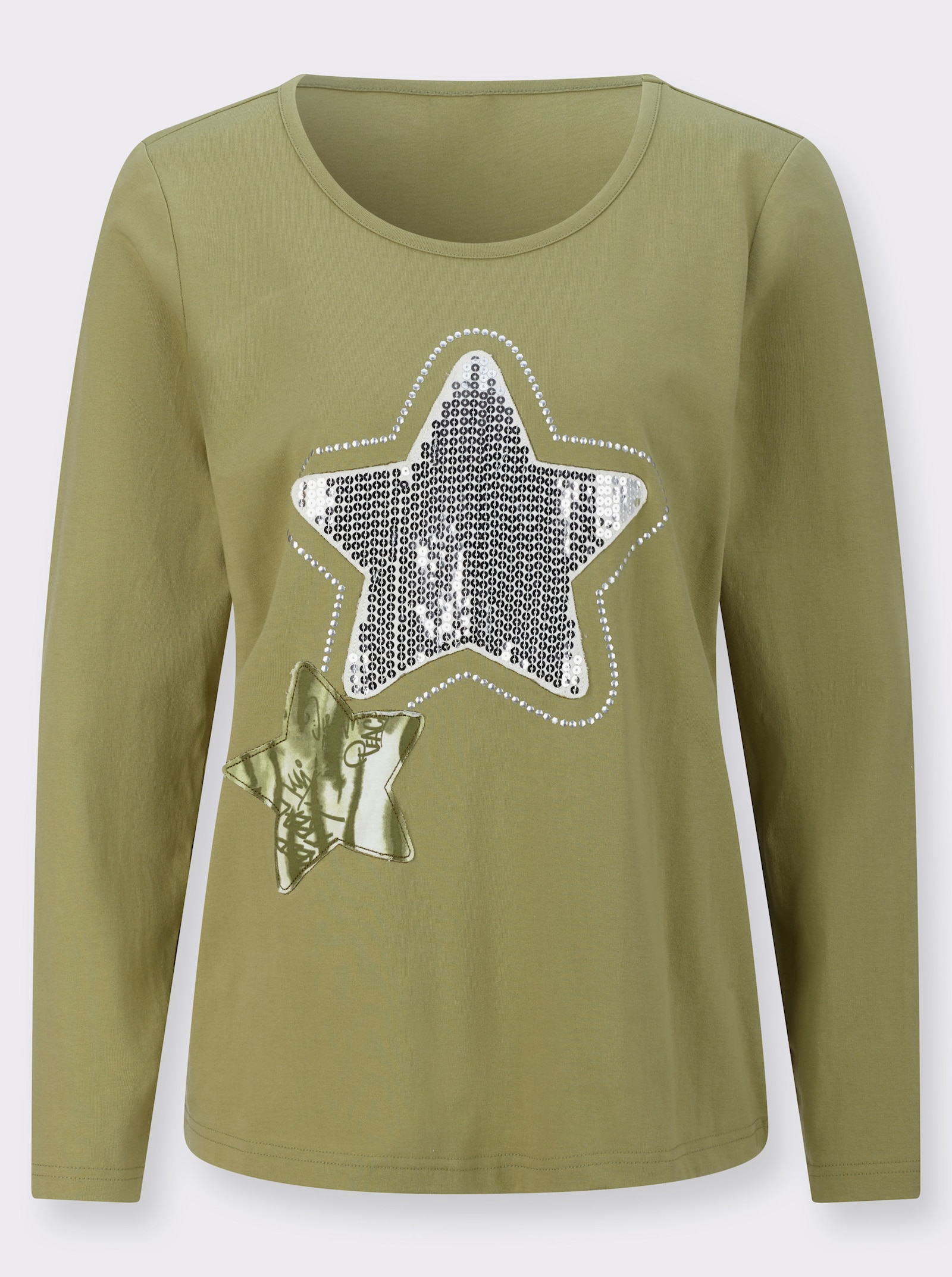 Rundhalsshirt mit Sternen-Motiv - schilf