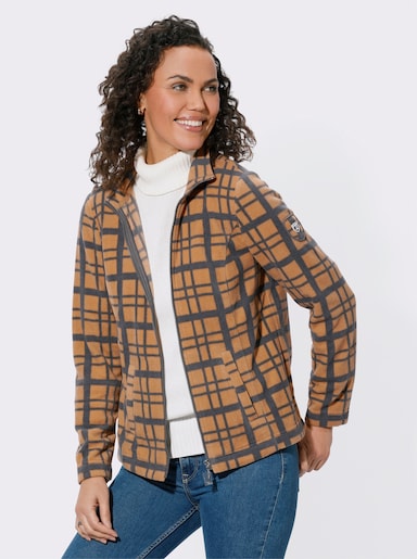 Fleece-Jacke - camel-anthrazit-bedruckt