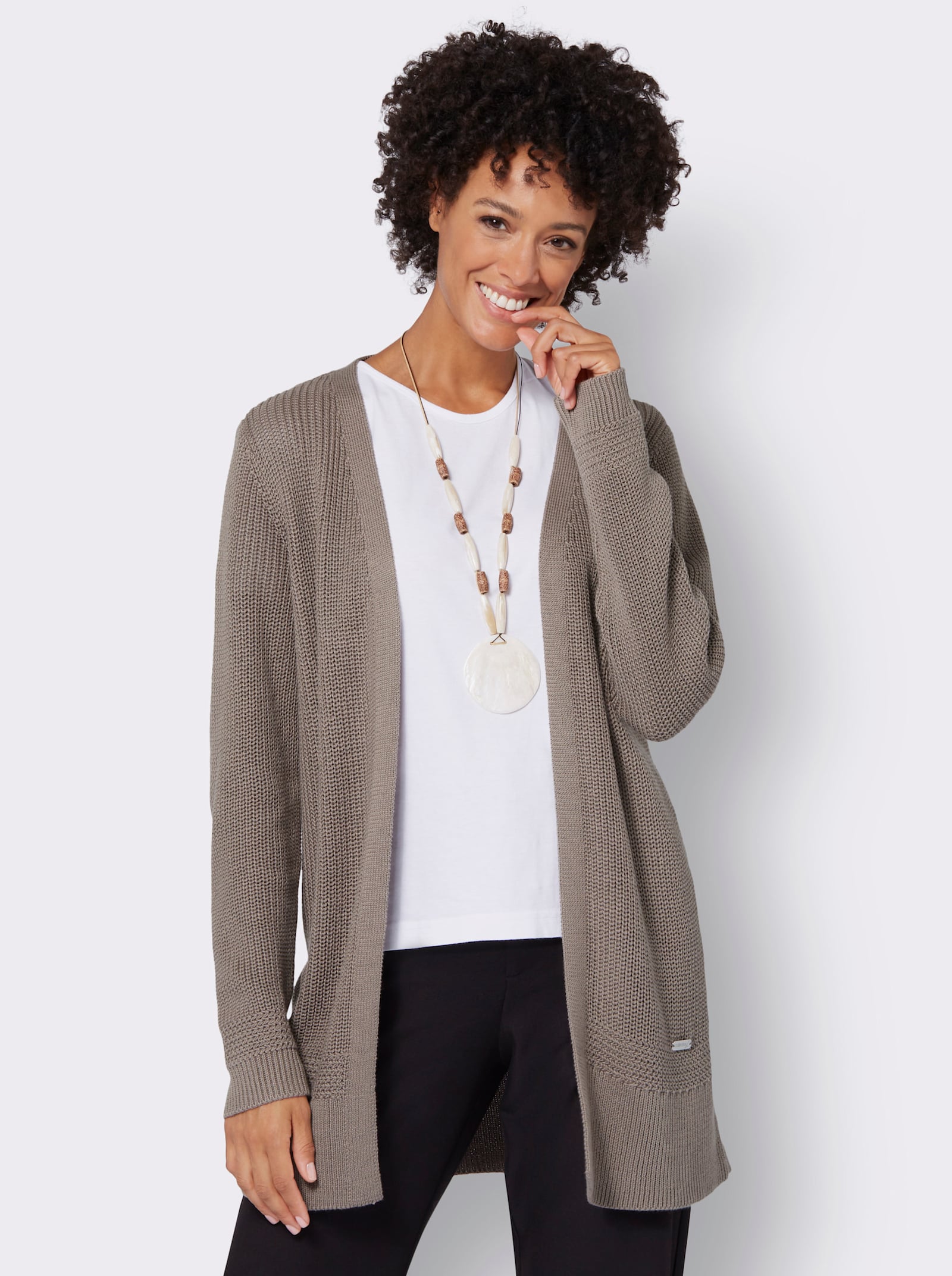 Longstrickjacke in passformgerechter Verarbeitung - taupe
