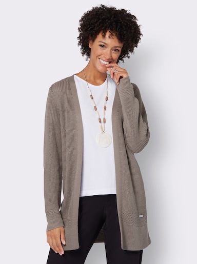 Longstrickjacke in passformgerechter Verarbeitung - taupe