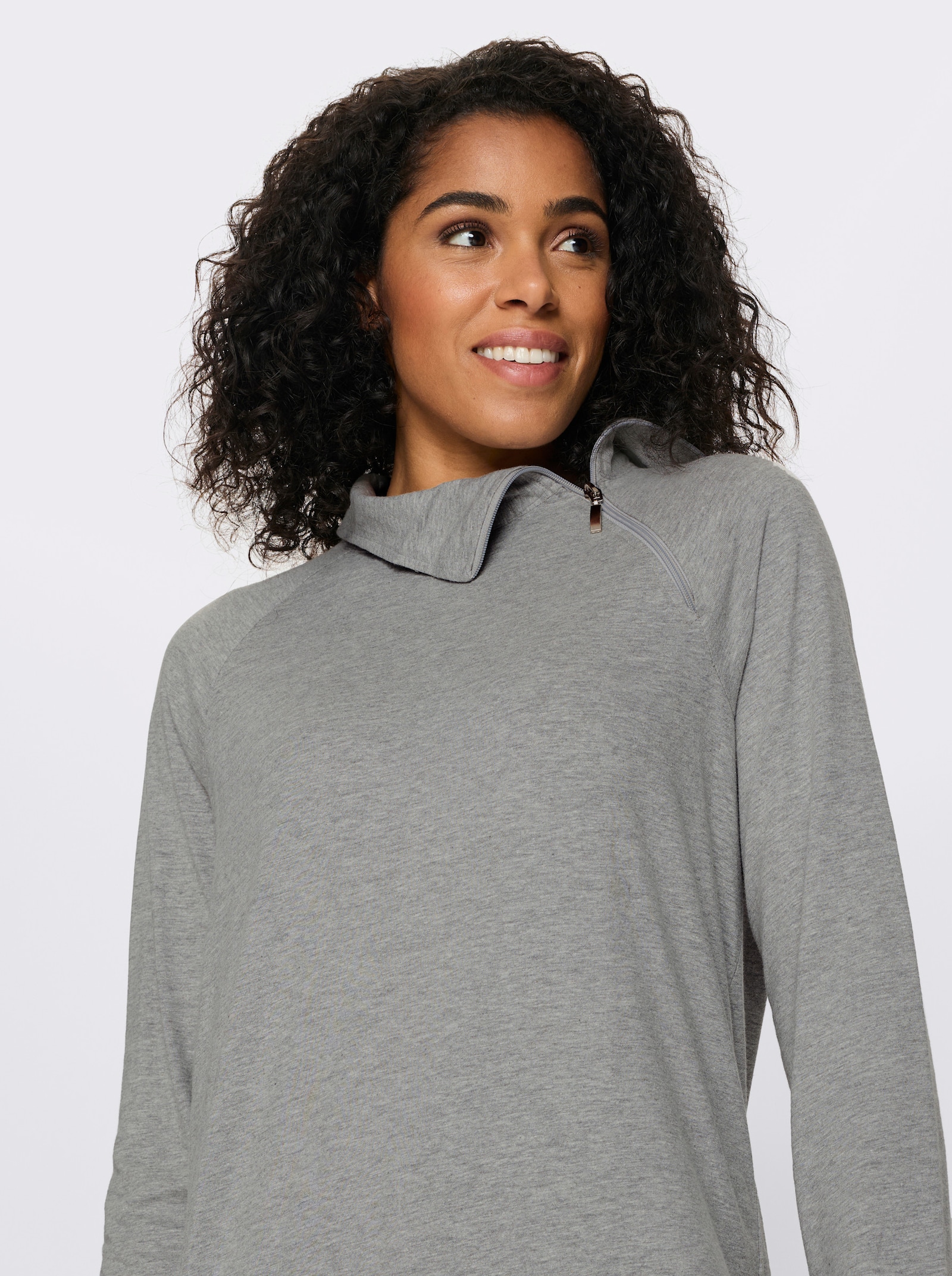 Dlouhé tričko s raglánovými rukávy - kamenná šedá-melír