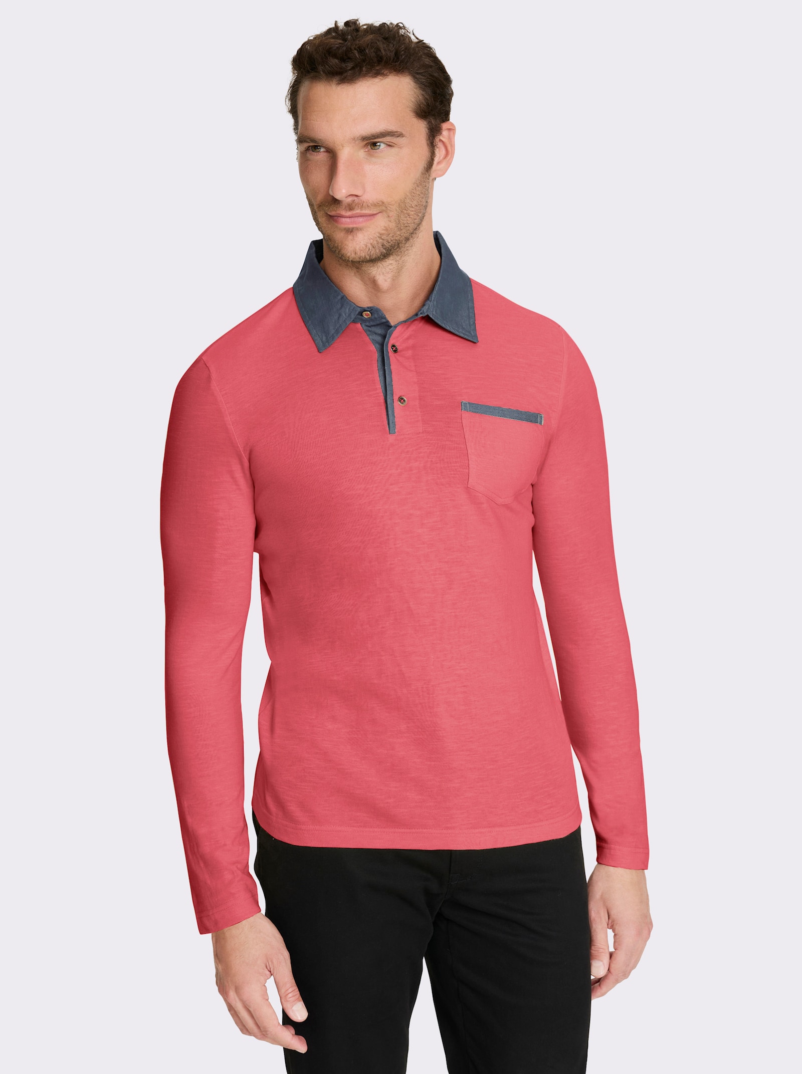 Marco Donati Langarmshirt mit Details in Denim-Optik - grapefruit