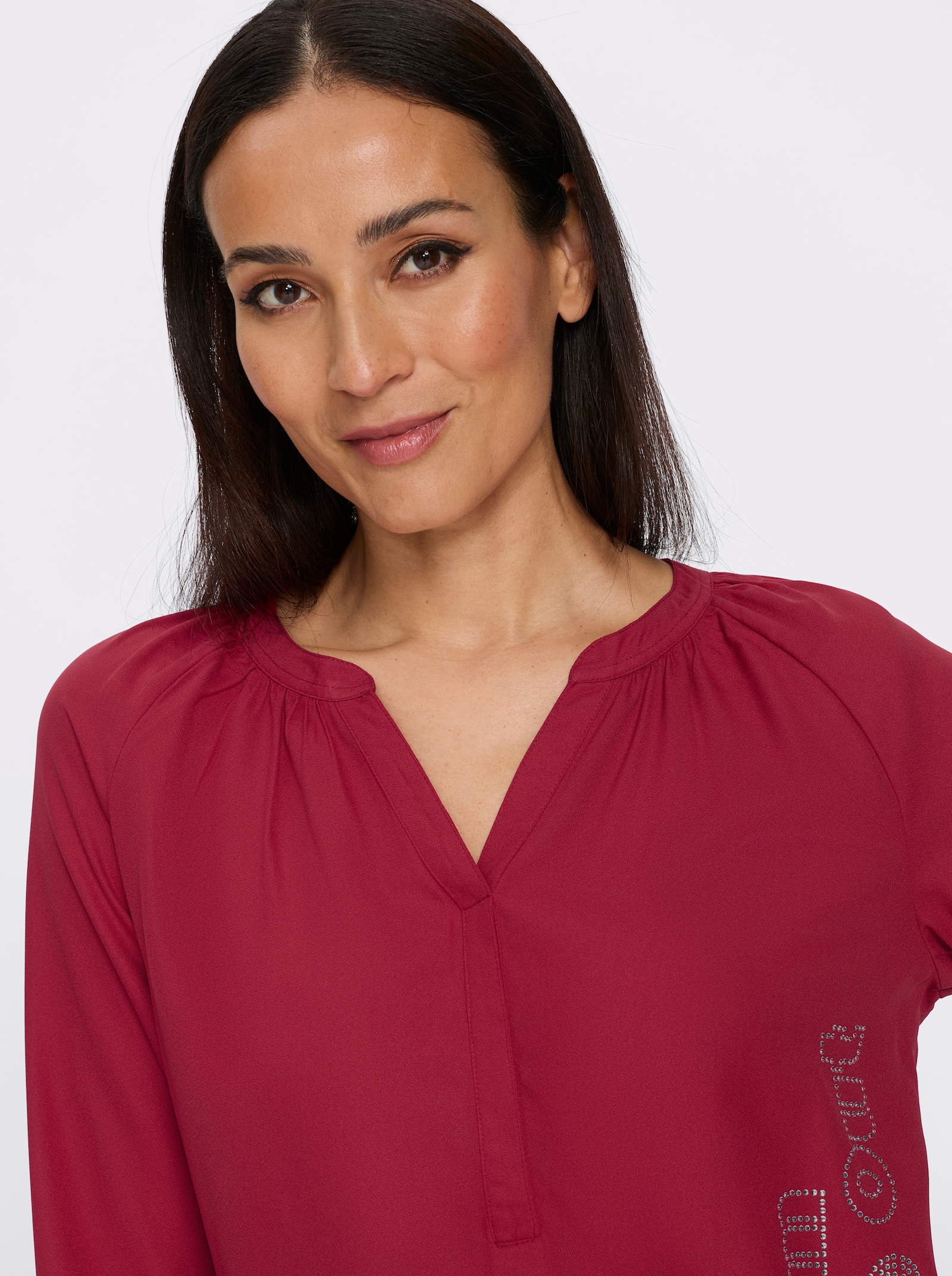 heine Schlupfbluse mit Schriftzug - kirsche-ecru