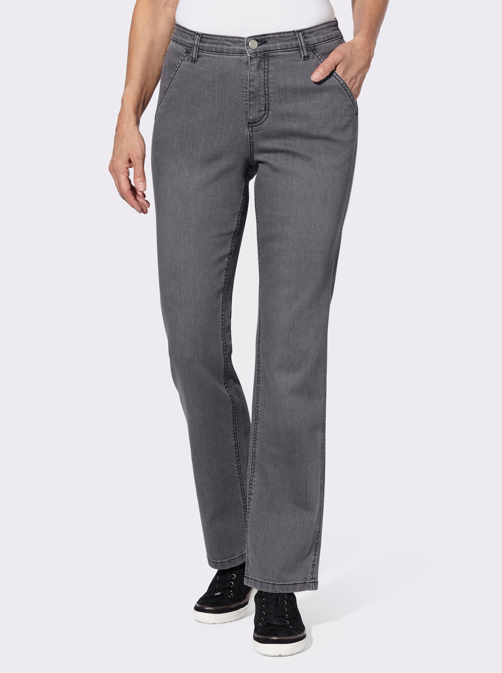 Jeans met comfortband opzij - grey-denim