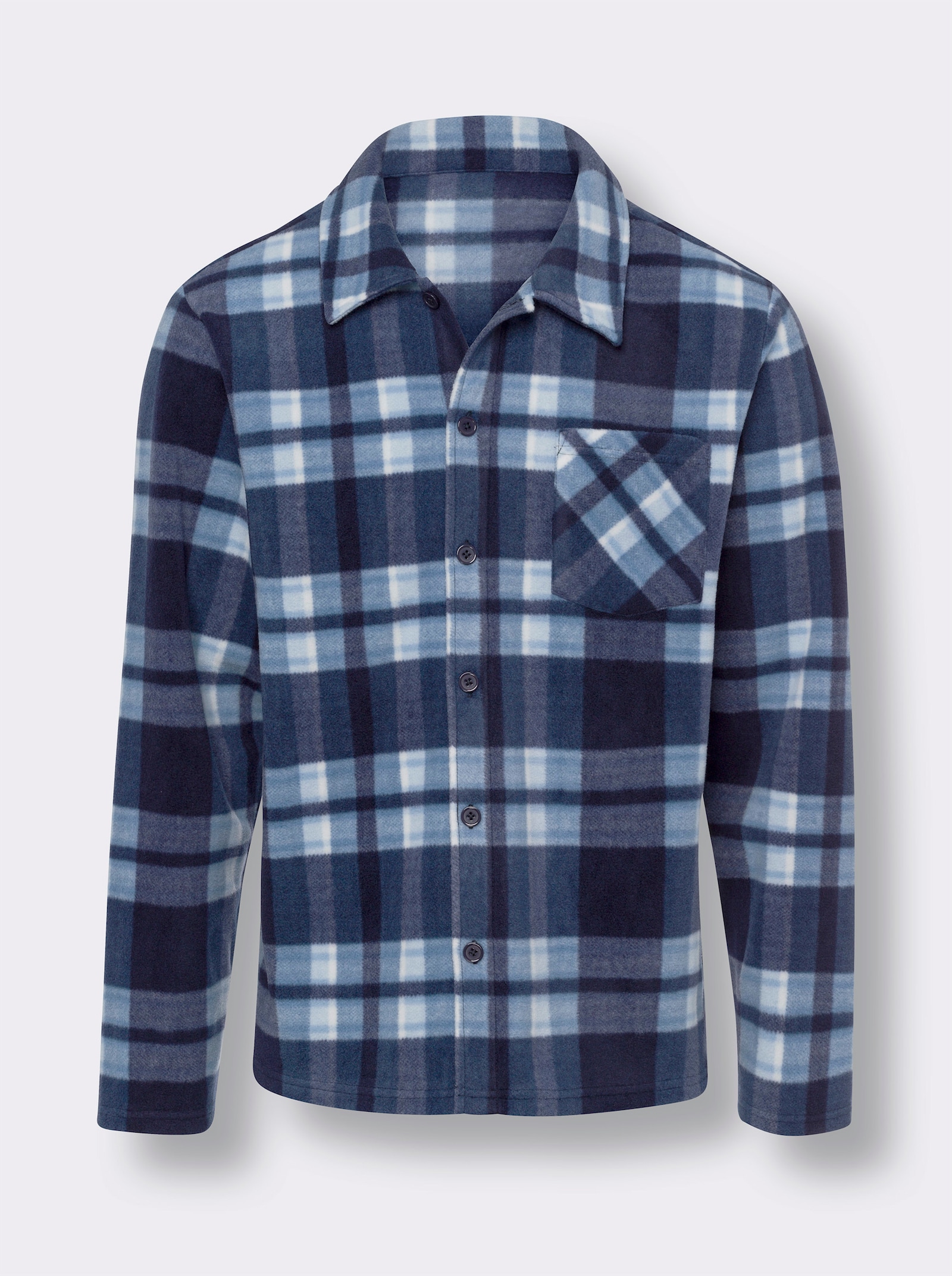 Fleecová bunda s kostkovaným vzorem - námořnická modrá-džínová modrá-kostka