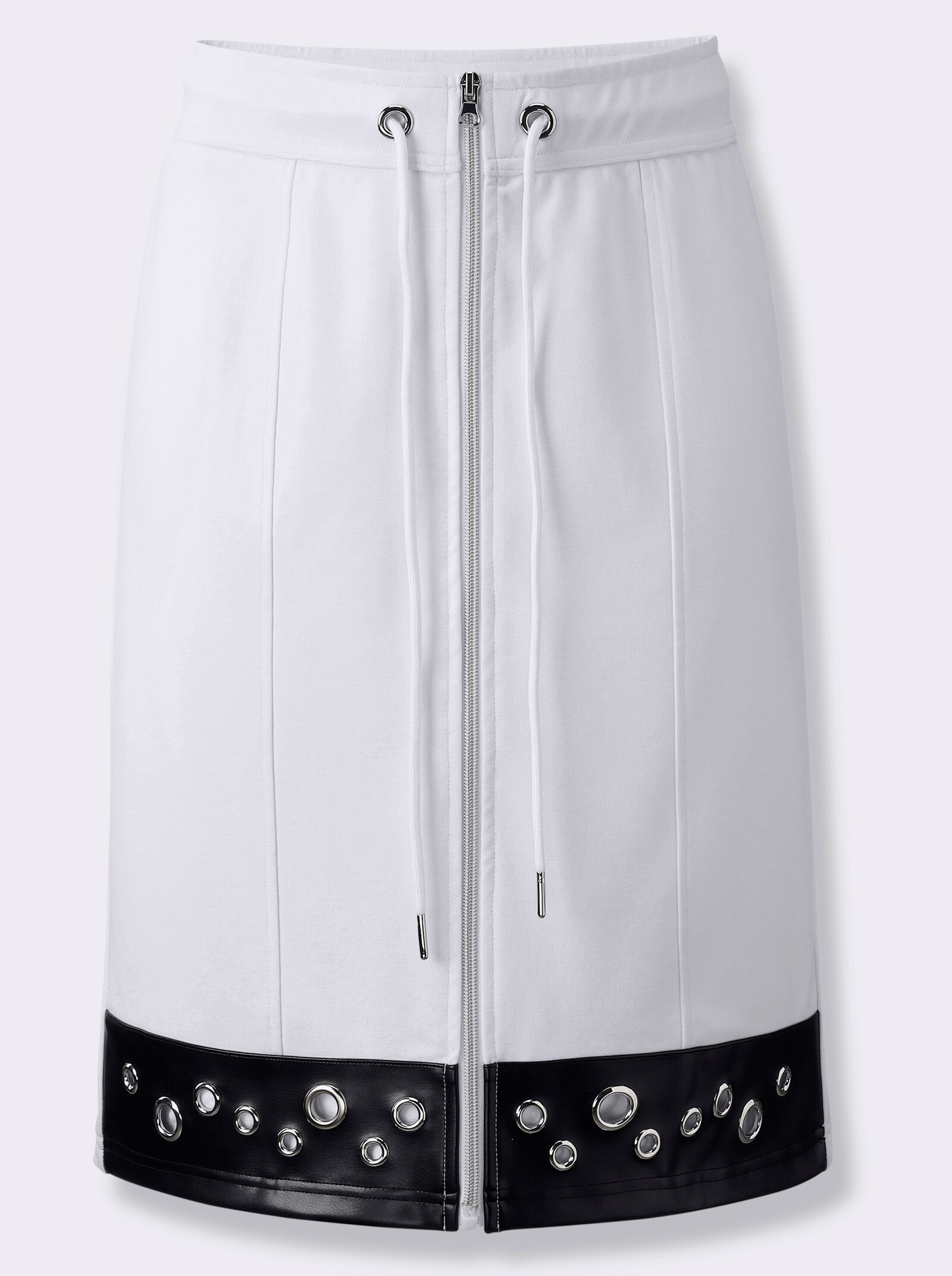 Schlupfrock mit Besatz in Leder-Optik - weiß