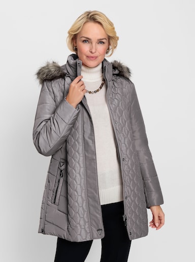 Longjacke mit Teddy-Fleece-Futter - grau