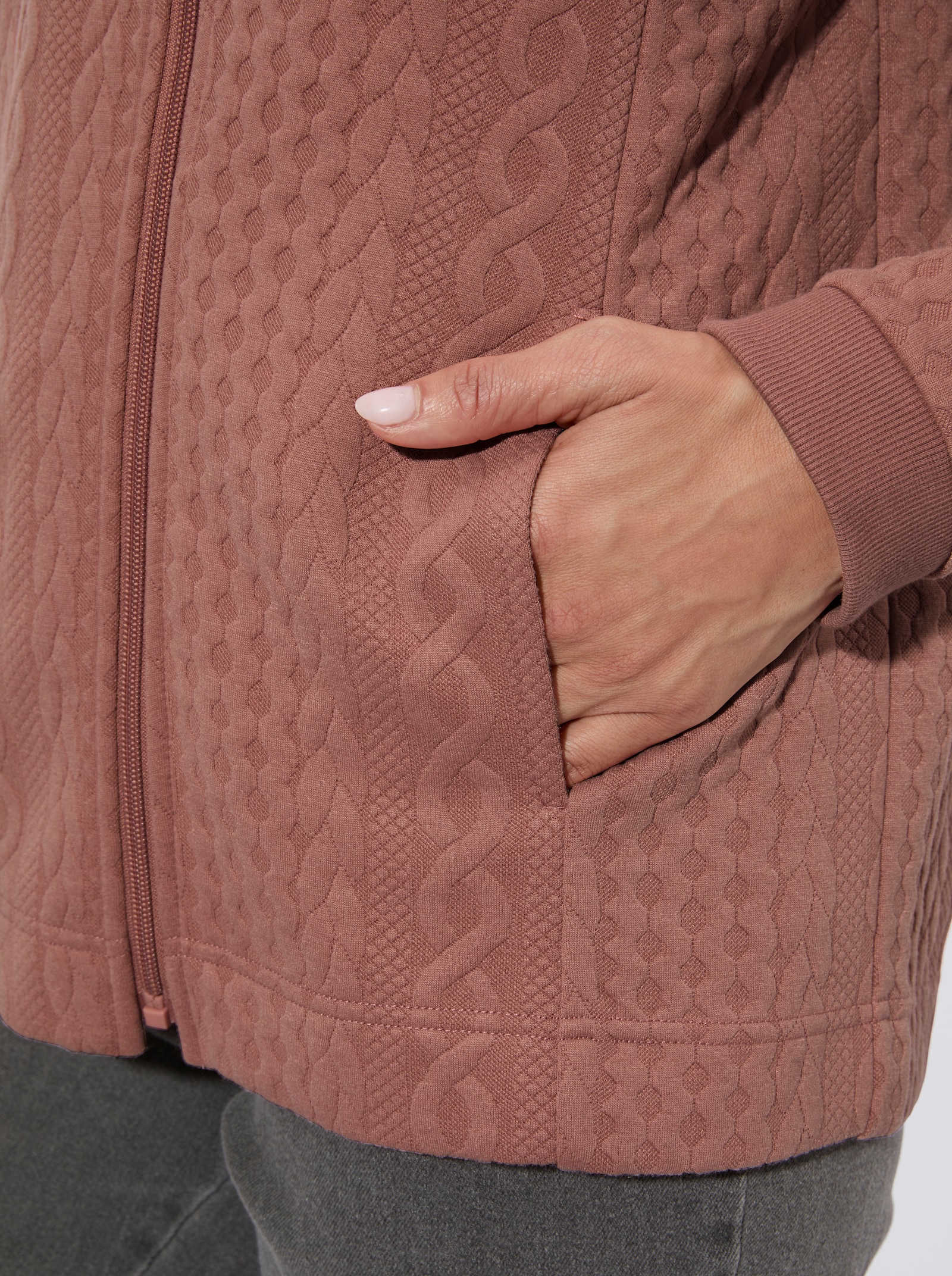 Shirtjacke mit Reißverschluss - rosenholz