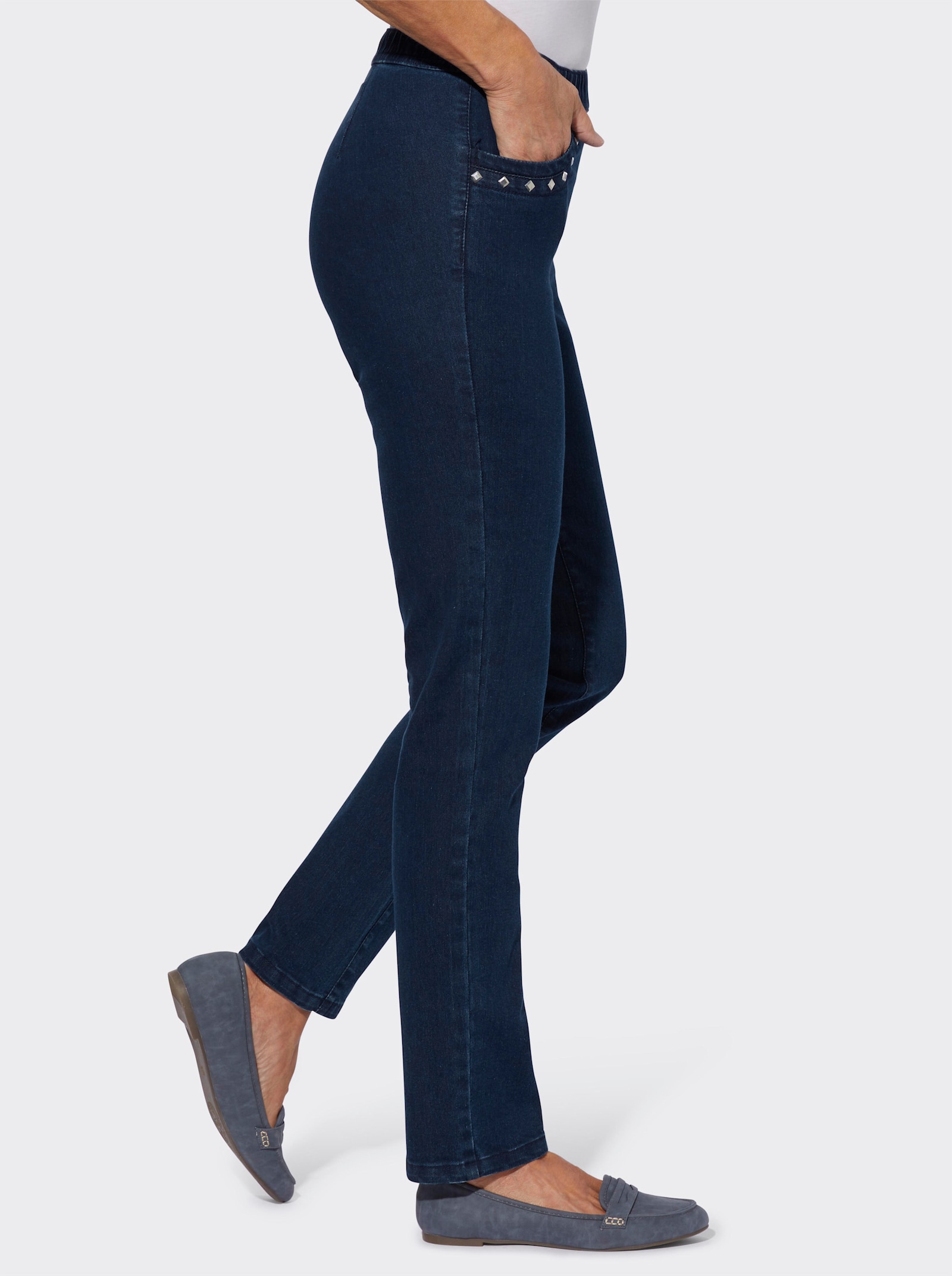 Schlupfjeans mit Metallplättchen - blue-stone-washed