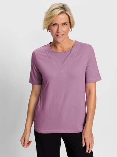Kurzarmshirt in 2-in-1-Optik - orchidee