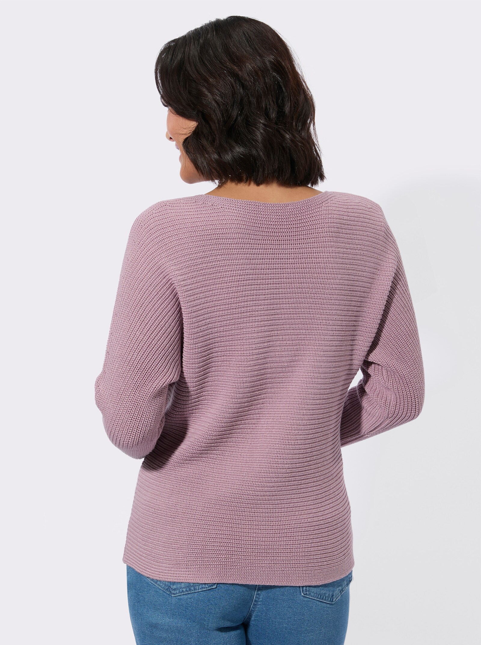 Langarm-Pullover mit U-Boot-Ausschnitt - mauve