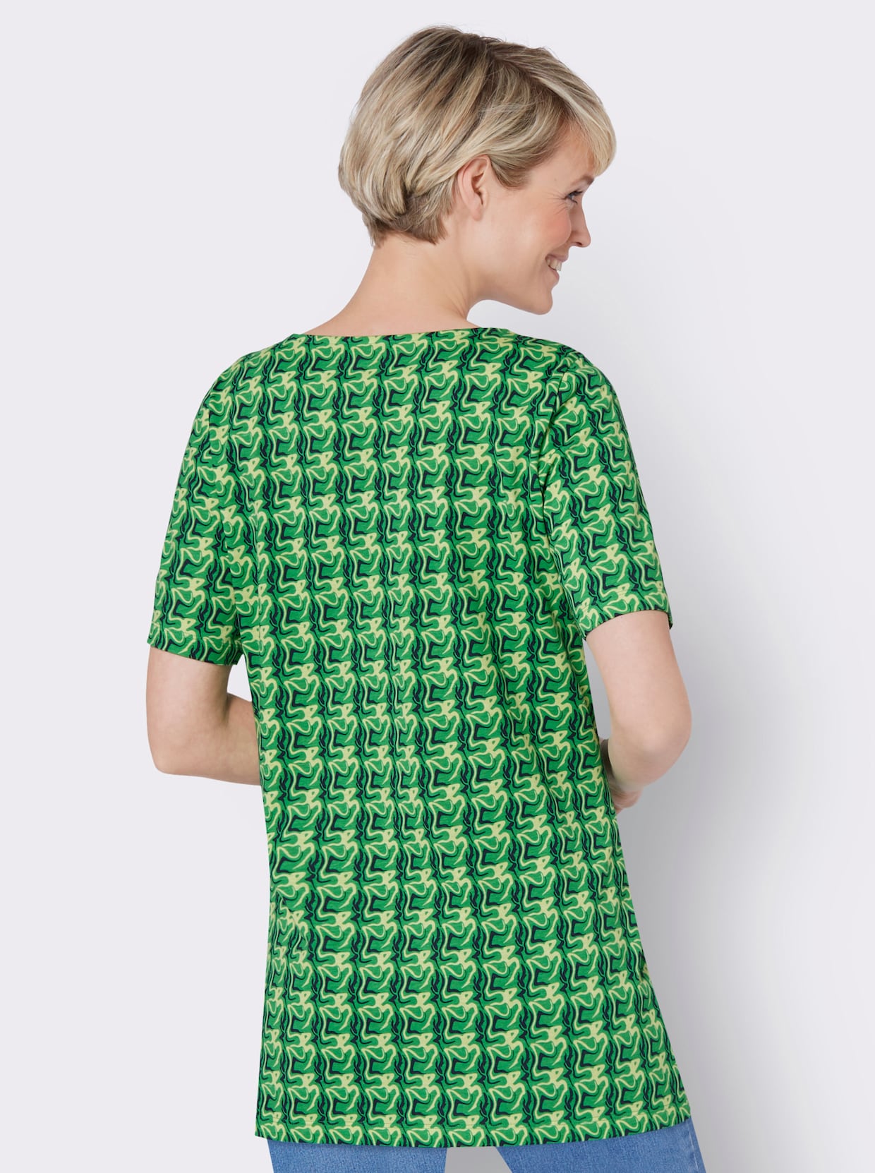 Longshirt - grasgrün-marine-bedruckt